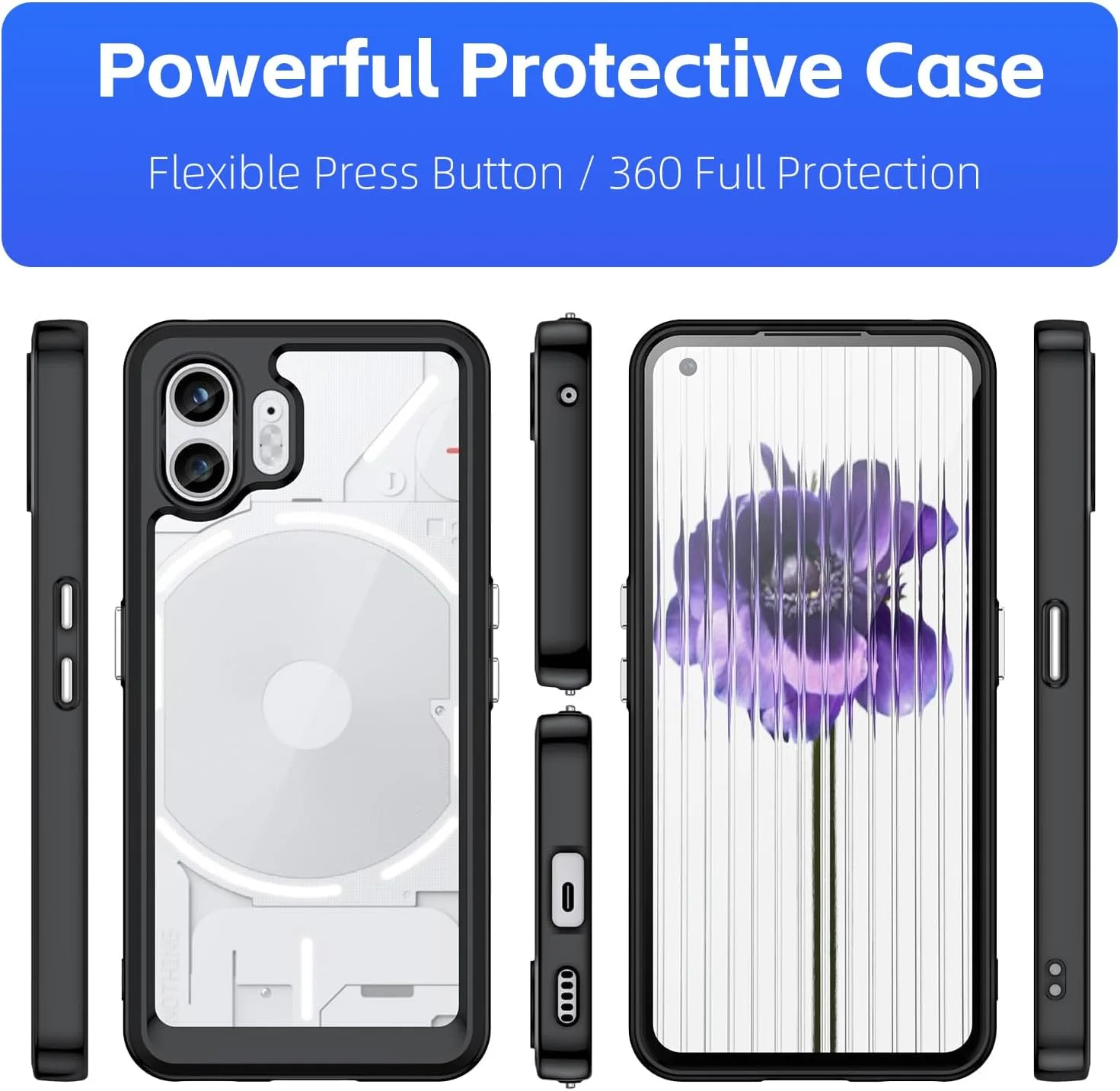 کاور محافظ گوشی ناتینگ فون 2 مدل ALLNEWELOOK با حلقه نگهدارنده، مقاوم در برابر خط و خش، پشت PC سخت، ضد ضربه (مشکی، MF برای ناتینگ فون 2)