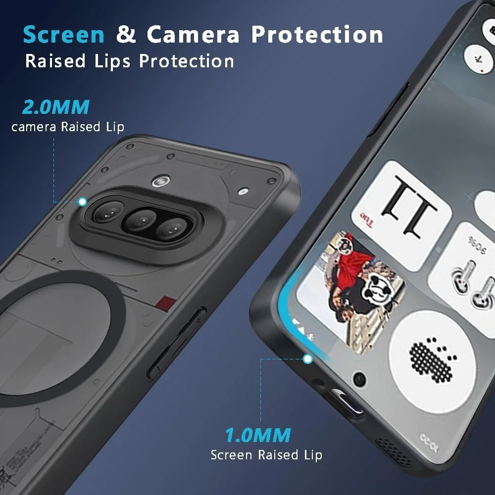 قاب محافظ گوشی ناتینگ فون 3a، کاور نیمه شفاف مغناطیسی مات با محافظت در سطح نظامی در برابر سقوط - قاب محافظ باریک و ضد ضربه برای ناتینگ فون 3a، مشکی