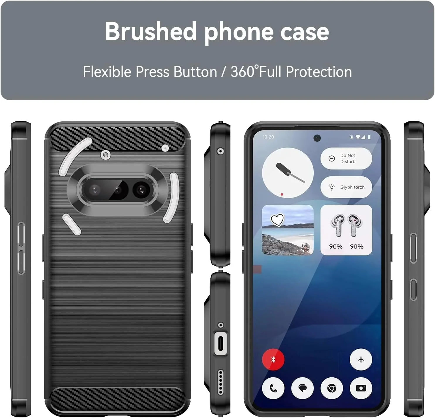 کاور TPU برای ناتینگ فون 3A، کاور پشتی نرم و باریک فیبر کربنی انعطاف پذیر، محافظ بامپر لاستیکی برای ناتینگ فون 3A (6.77 اینچ) - مشکی