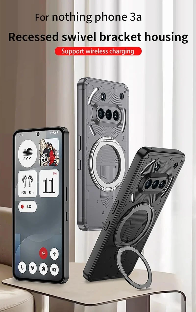 کاور مغناطیسی سازگار با ناتینگ فون 3A، دارای مکش مغناطیسی داخلی و پایه انگشتی، مقاوم در برابر ضربه و سقوط برای ناتینگ فون (3a) (خاکستری)