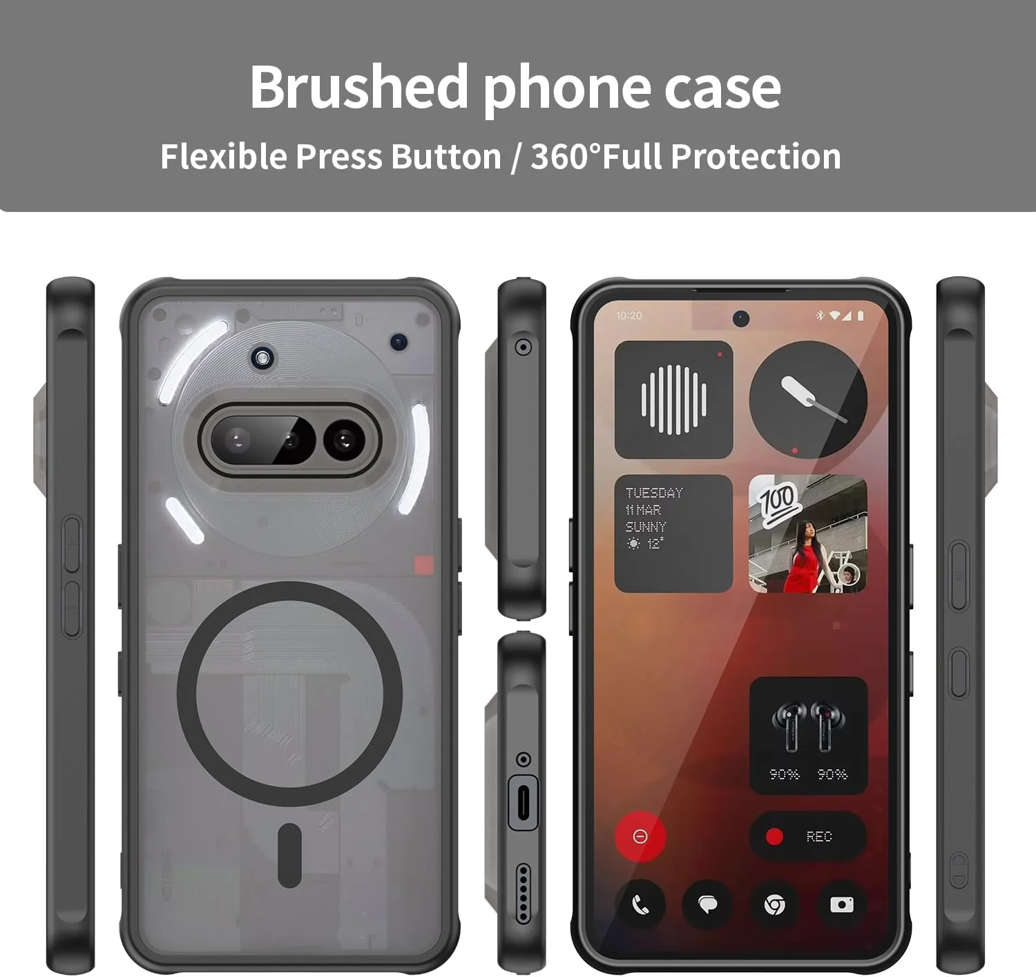 کاور شفاف گوشی ناتینگ فون 3A [سازگار با MagSafe] بامپر TPU نرم + ایربگ های ضد ضربه، کاور مغناطیسی برای ناتینگ فون (3A) (مشکی-شفاف)