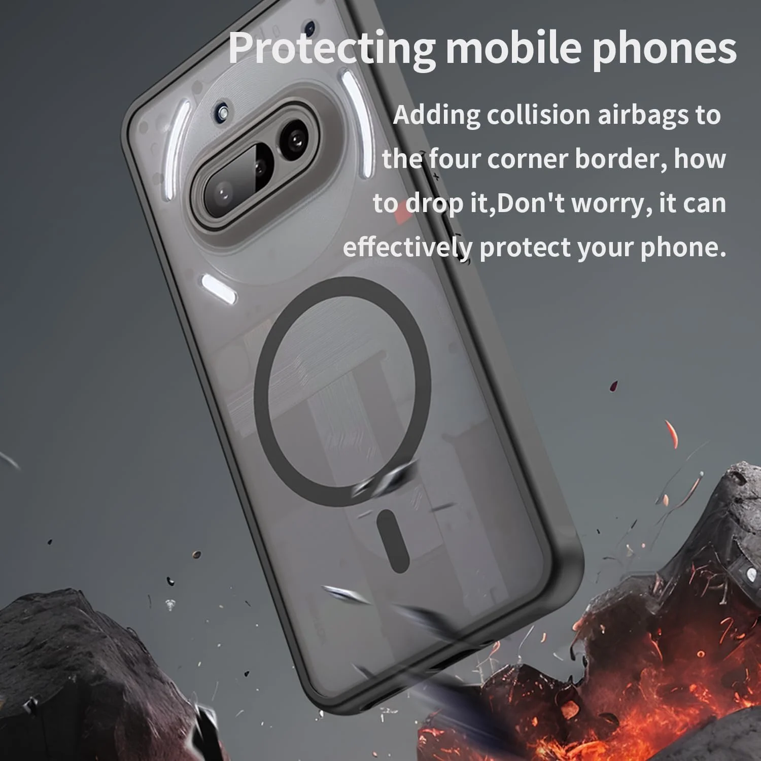 کاور شفاف گوشی ناتینگ فون 3A [سازگار با MagSafe] بامپر TPU نرم + ایربگ های ضد ضربه، کاور مغناطیسی برای ناتینگ فون (3A) (مشکی-شفاف)