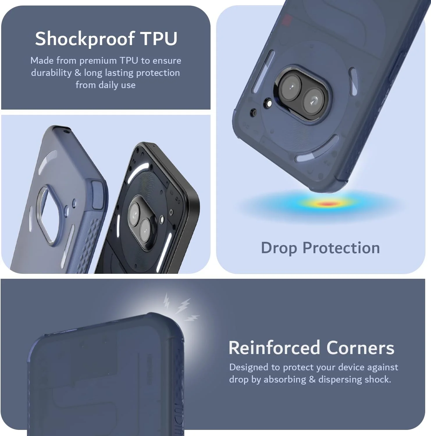 کاور محافظ گوشی ناتینگ فون (2a) تودیا SKN، [گوشه های تقویت شده] ضد ضربه، باریک، سبک وزن، با قابلیت گرفتن آسان، شفاف، کریستالی، سپر TPU ضد زرد شدن - شفاف (آبی مات)