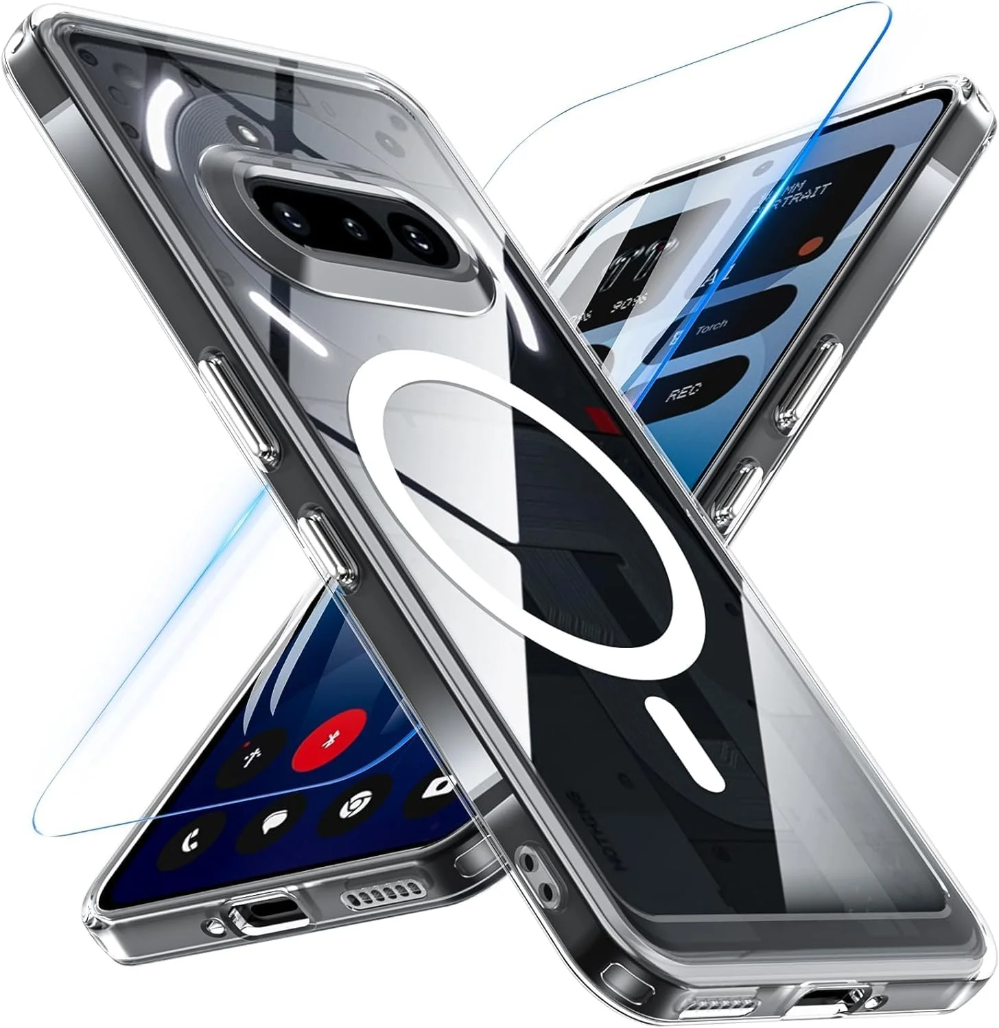 کاور محافظ [1+1] سازگار با ناتینگ فون (3a) 2025 به همراه محافظ صفحه نمایش شیشه ای حرارت دیده، کاور مغناطیسی ضد ضربه و ضد خش (شفاف مغناطیسی، ناتینگ فون (3a))