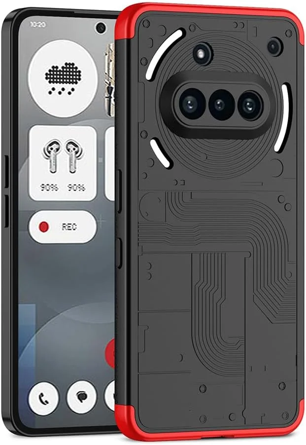 قاب محافظ مات سه لایه مناسب برای گوشی ناتینگ فون 3A - قاب ضد ضربه با محافظت از دوربین، پشت PC ضد خش و طراحی ضد اثر انگشت (قرمز/مشکی)