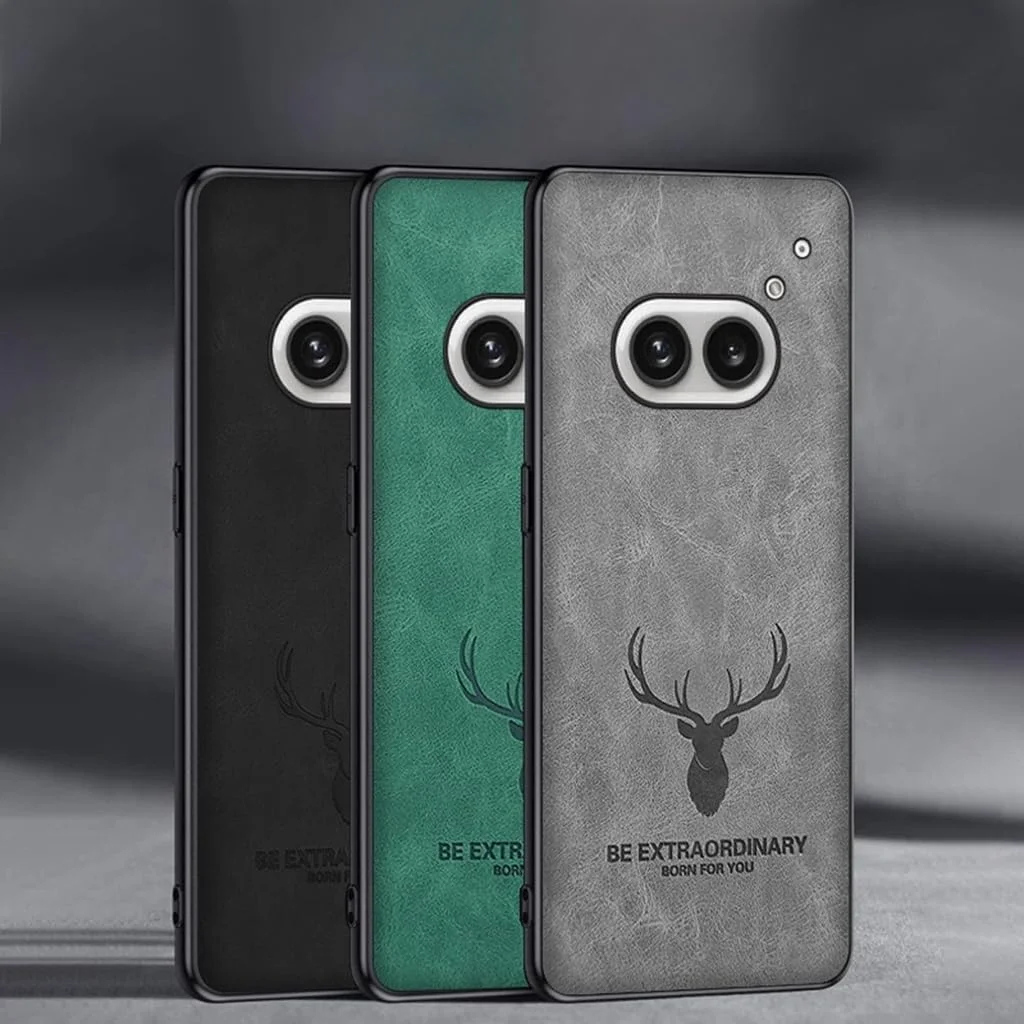 قاب محافظ گوشی ناتینگ فون 2a مدل 2024، قاب پشتی چرمی طرح گوزن بسیار نازک، لبه نرم سیلیکونی ضد ضربه، کاور پارچه ای شیک