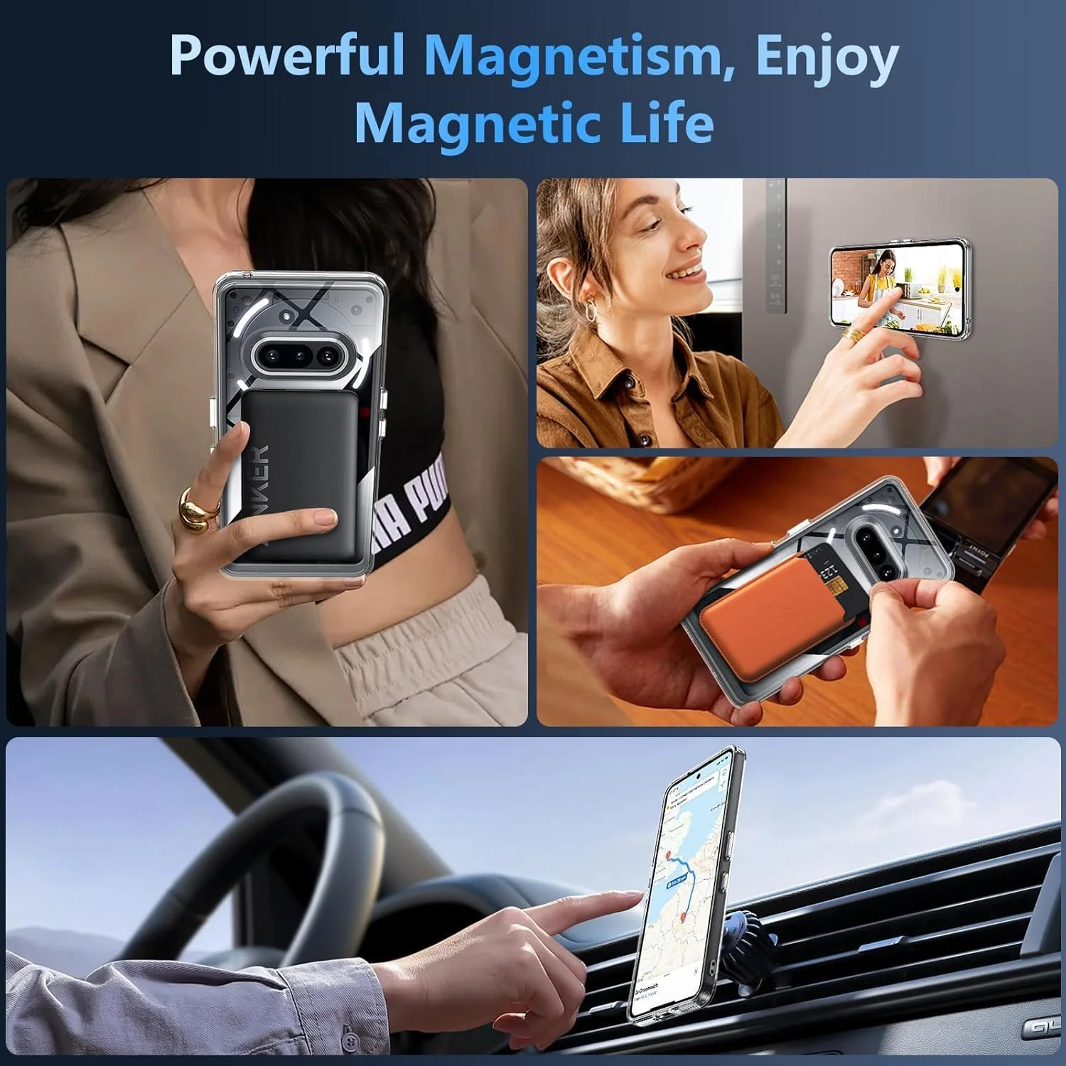 کاور محافظ [1+1] سازگار با ناتینگ فون (3a) 2025 به همراه محافظ صفحه نمایش شیشه ای حرارت دیده، کاور مغناطیسی ضد ضربه و ضد خش (شفاف مغناطیسی، ناتینگ فون (3a))