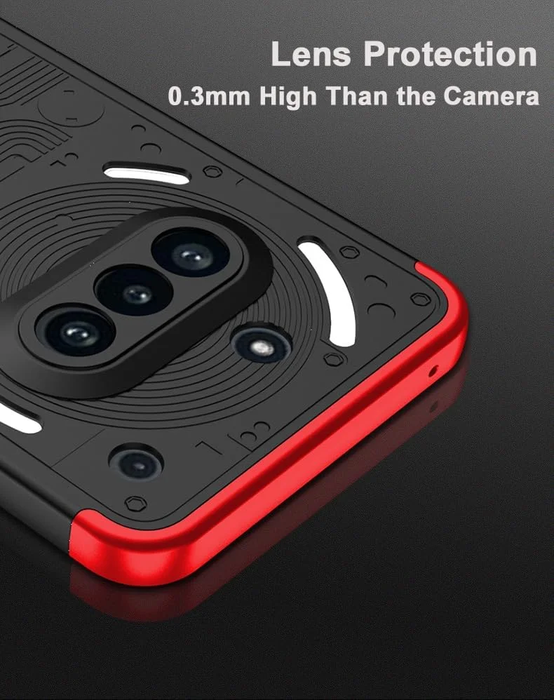 قاب محافظ مات سه لایه مناسب برای گوشی ناتینگ فون 3A - قاب ضد ضربه با محافظت از دوربین، پشت PC ضد خش و طراحی ضد اثر انگشت (قرمز/مشکی)