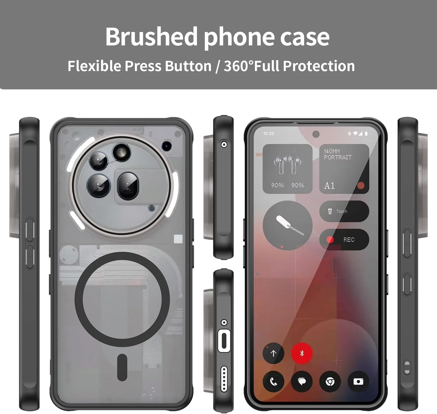 کاور محافظ شفاف گوشی ناتینگ فون (3a) پرو [سازگار با MagSafe] بامپر TPU نرم + ضربه گیرهای هوا، محافظت در برابر سقوط، کاور مغناطیسی برای ناتینگ فون (3a) پرو (مشکی-شفاف)