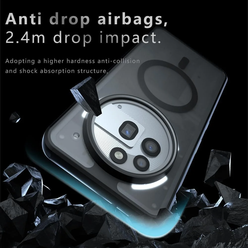 قاب محافظ شفاف گوشی ناتینگ فون (3a) پرو [سازگار با MagSafe] بامپر TPU نرم + ضربه گیرهای هوا، محافظت در برابر سقوط، کاور مغناطیسی برای ناتینگ فون (3a) پرو (مشکی-شفاف)