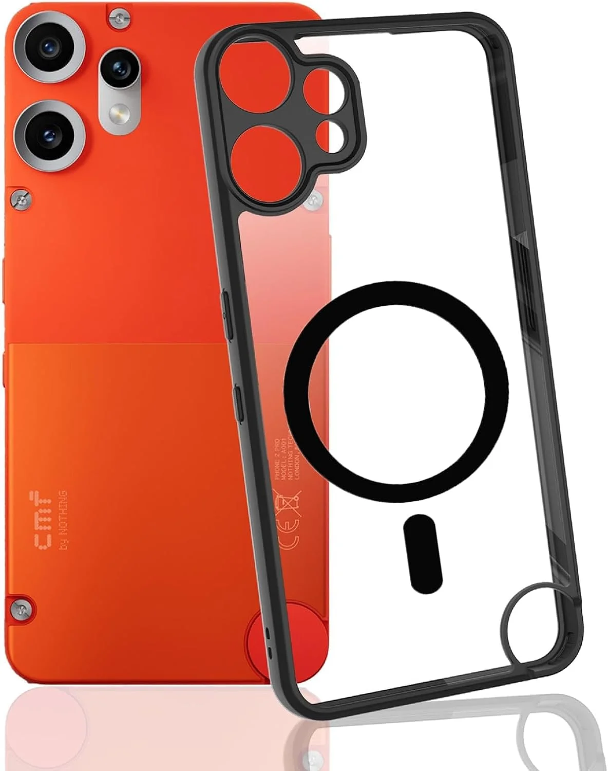 قاب محافظ مغناطیسی گوشی ناتینگ فون CMF 2 پرو، سازگار با Mag-Safe، دارای پشت سخت و ضربه‌گیر نرم، مقاوم در برابر ضربه، پوشش محافظ برای گوشی ناتینگ فون CMF 2 پرو، (مشکی + شفاف)