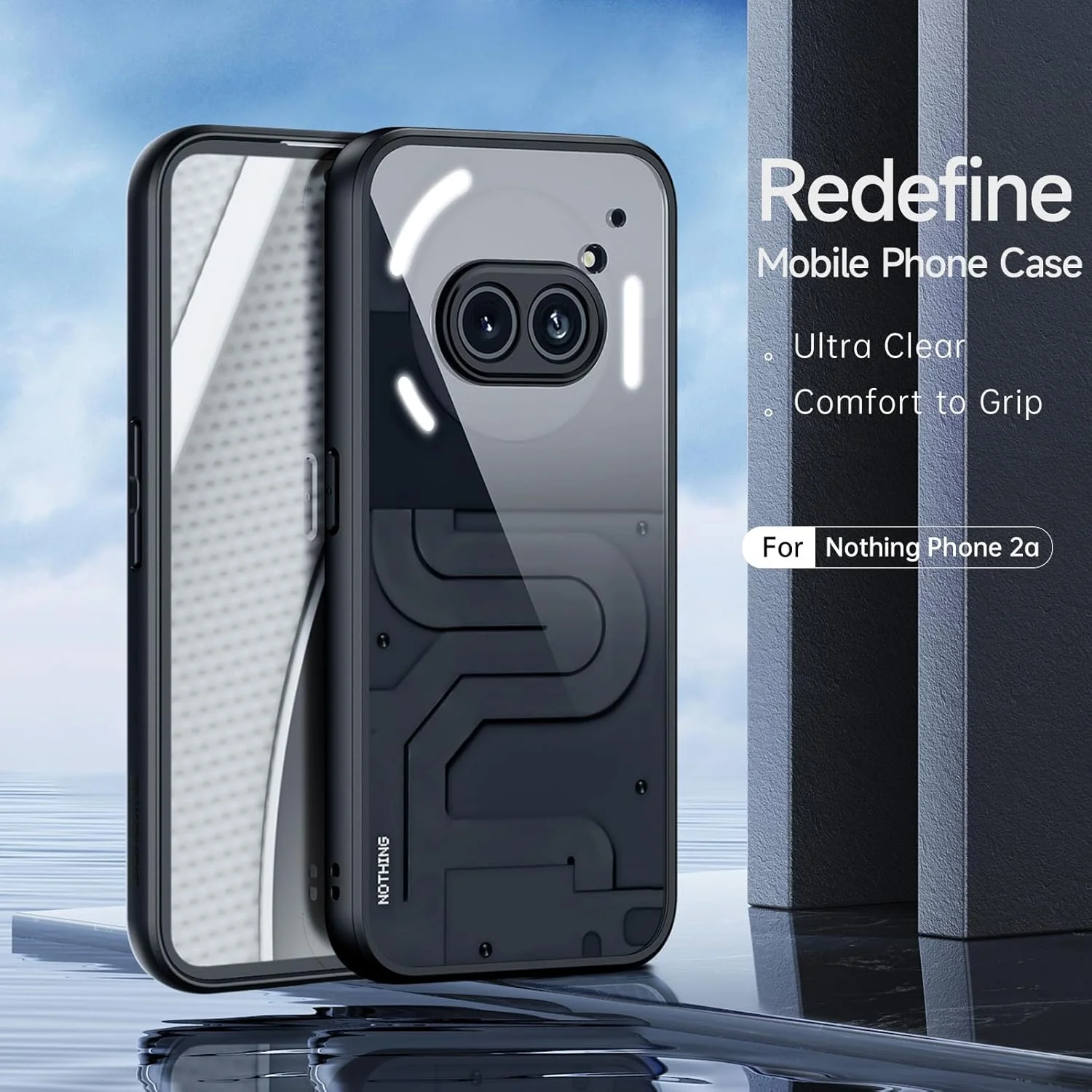 کاور محافظ گوشی ناتینگ فون 2A، کاور موبایل ضد ضربه TPU نرم و PC شفاف، محافظت از دوربین، باریک و سبک - مشکی