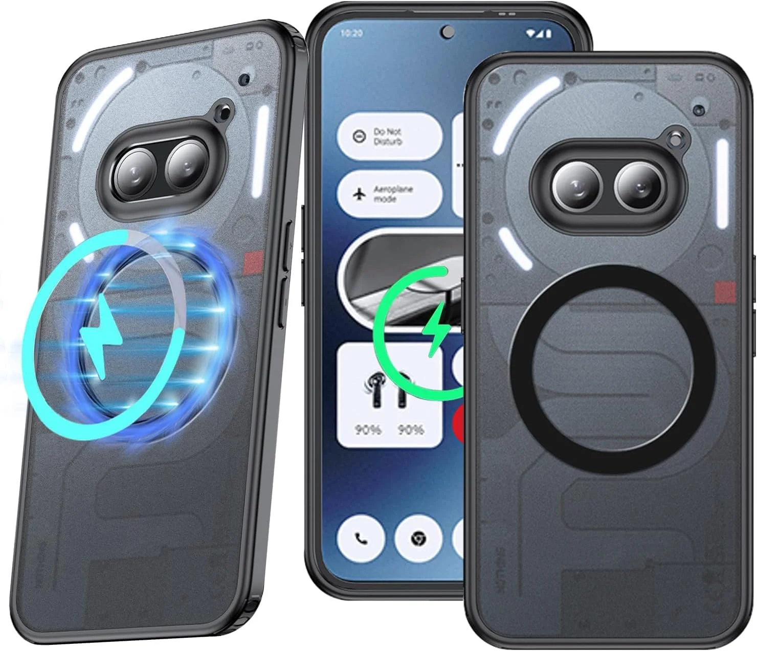 کاور آهنربایی آزونی مناسب برای ناتینگ فون 2A/فون 2A پلاس، کاور محافظ باریک و ضد ضربه با پشتیبانی از مگ‌سیف، پشت مات شفاف، ضد اثر انگشت