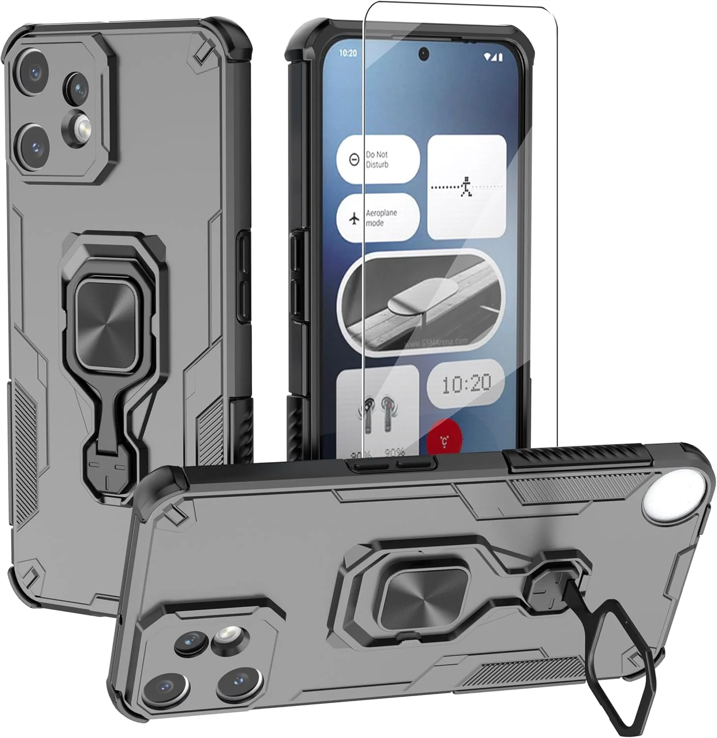 کاور محافظ گوشی ناتینگ CMF Phone 2 Pro 5G به همراه محافظ صفحه نمایش شیشه ای، کاور محافظتی دو لایه مقاوم در برابر ضربه با استاندارد نظامی به همراه حلقه مغناطیسی - مشکی