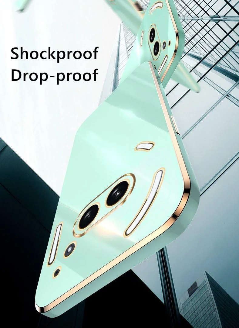 قاب محافظ گوشی ناتینگ فون 2a مدل 2024، دارای استند نامرئی، قاب های آبکاری شده شیک، قاب گوشی ناتینگ فون 2a مدل 2024 لوکس براق، طراحی لبه طلایی ضد ضربه نازک و نرم (مشکی)