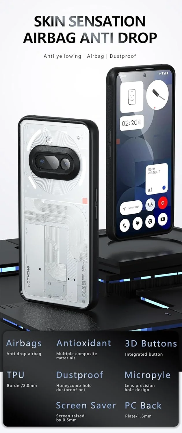 کاور شفاف برای ناتینگ فون 3a: پشت سخت PC و بامپر نرم TPU هیبریدی، کاور باریک و شفاف کریستالی. ضد ضربه، ضد زردی، محافظت با گریپ ضد لغزش