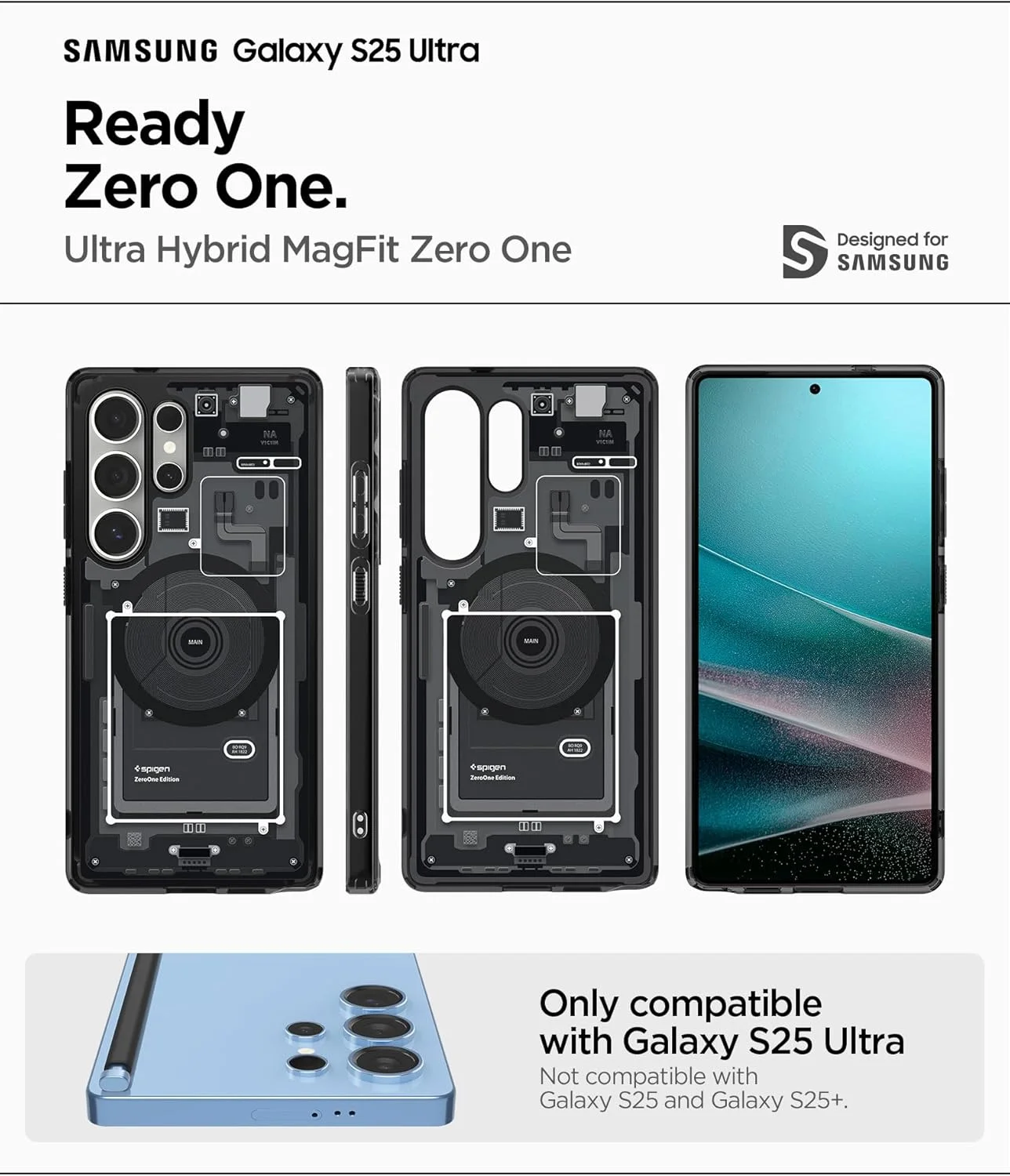 کاور محافظ گوشی سامسونگ گلکسی S25 Ultra مدل Ultra Hybrid MagFit از Spigen [سازگار با MagSafe] (2025) - Zero One Black