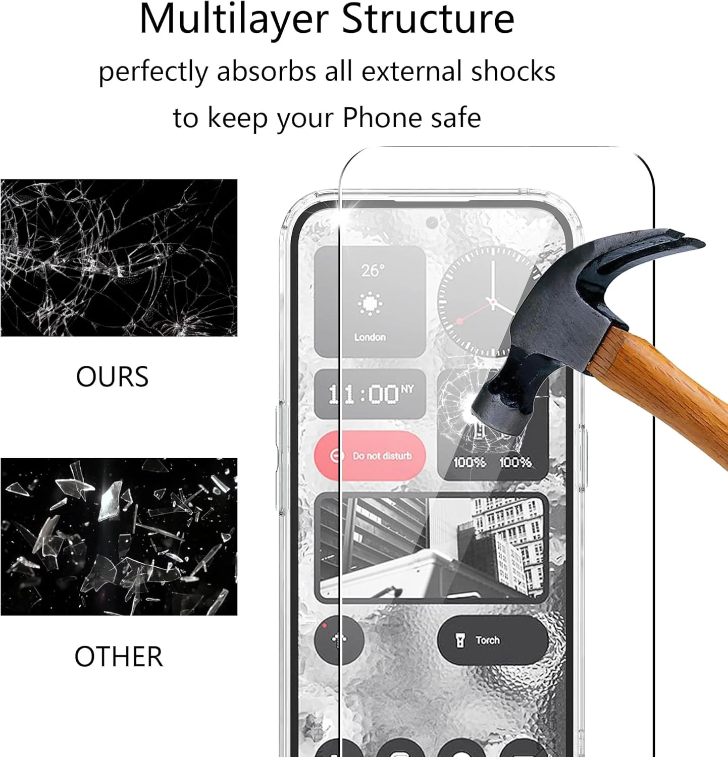 قاب محافظ گوشی ناتینگ فون 2A: کاور پشتی ناتینگ 2A مدل Ultra Hybrid به همراه محافظ صفحه نمایش شیشه ای [دارای ایربگ داخلی] [ضد زردی] [مقاوم در برابر سقوط در سطح نظامی] - کریستالی شفاف Tj