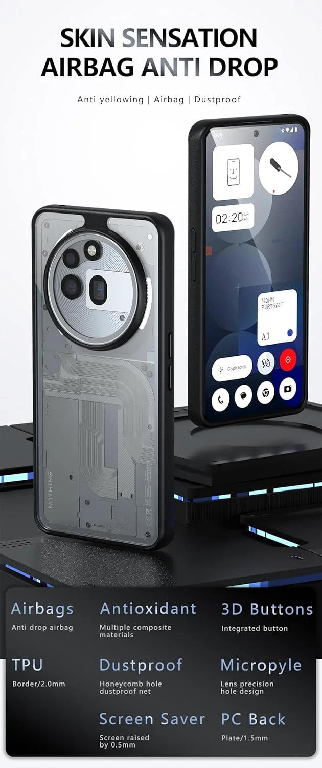 کاور شفاف برای ناتینگ فون 3a Pro: پشت سخت PC و بامپر نرم TPU، پوشش باریک و شفاف کریستالی. ضد ضربه، ضد زردی، محافظت با گریپ ضد لغزش