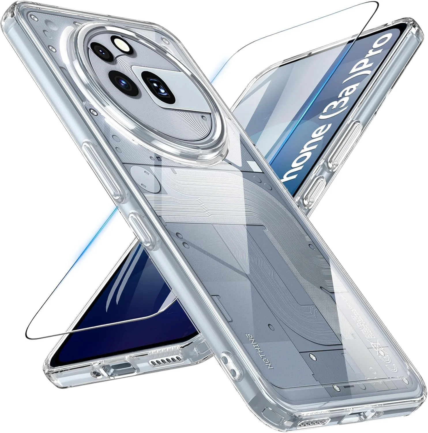 قاب محافظ سازگار با ناتینگ فون 3a Pro سایز 6.77 اینچ، TPU نرم به همراه یک عدد محافظ صفحه نمایش شفاف HD، قاب پشتی محافظ ضد خش و مقاوم در برابر ضربه باریک برای ناتینگ فون 3a Pro 5G (شفاف + شیشه ای)