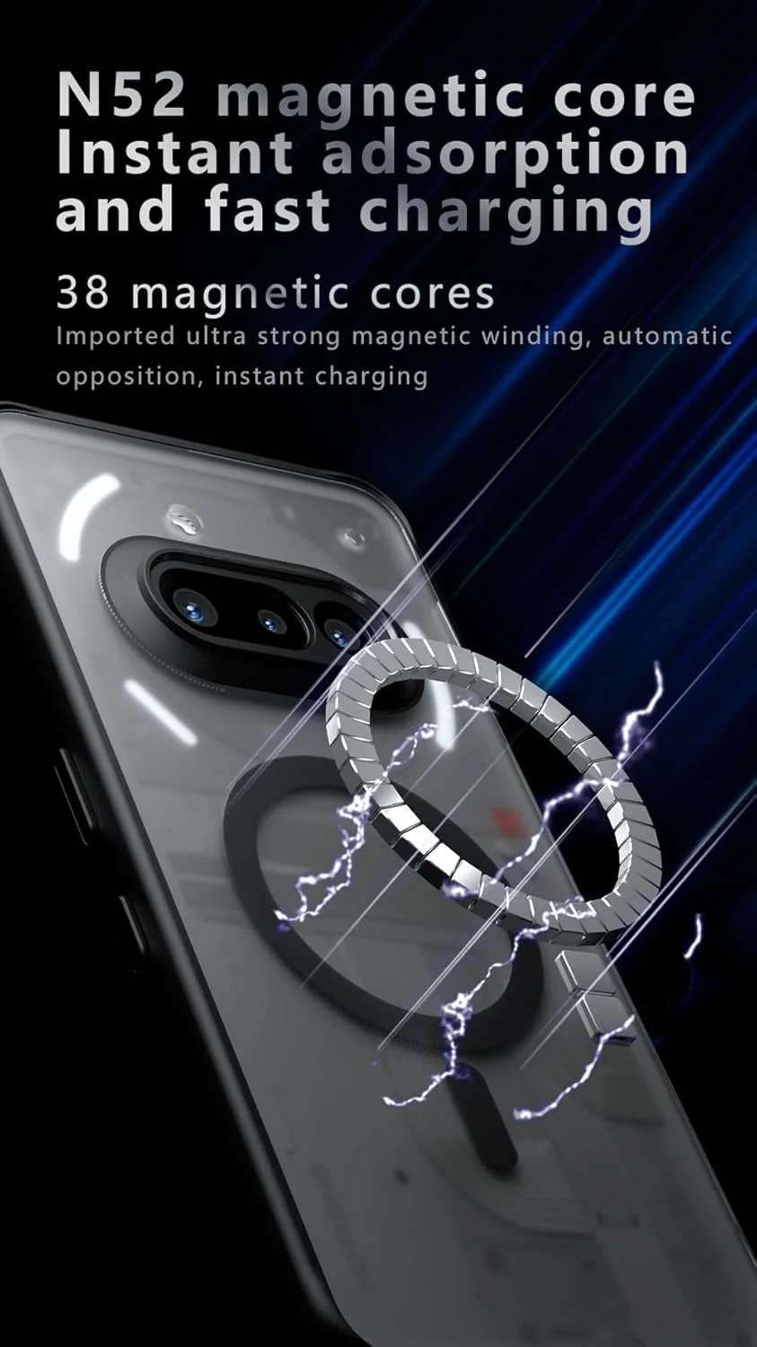 قاب محافظ مغناطیسی BoerHang مناسب برای Nothing Phone 3a، [ضد اثر انگشت و ضد خش]، قاب محافظ نیمه شفاف مات مناسب برای Nothing Phone 3a مشکی