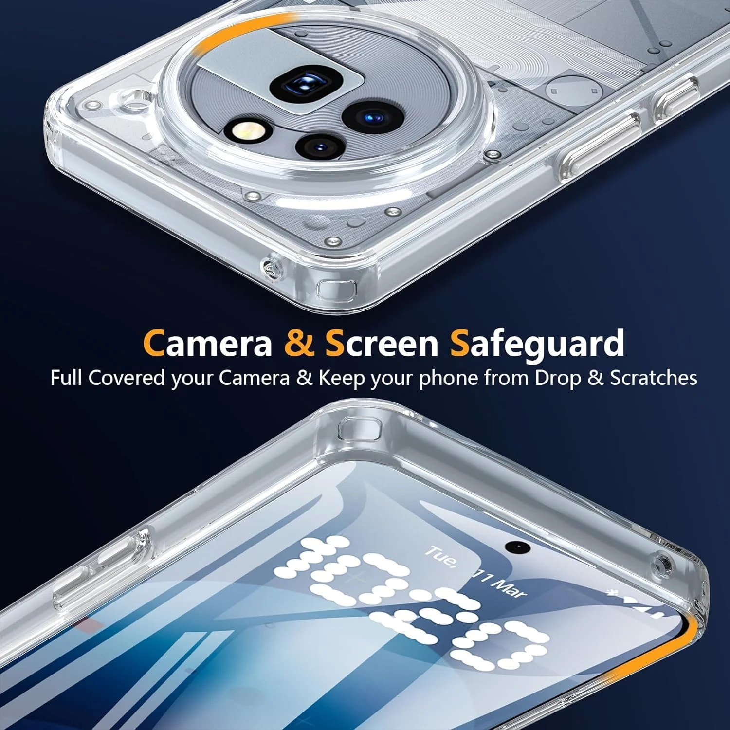 قاب محافظ سازگار با ناتینگ فون 3a Pro سایز 6.77 اینچ، TPU نرم به همراه یک عدد محافظ صفحه نمایش شفاف HD، قاب پشتی محافظ ضد خش و مقاوم در برابر ضربه باریک برای ناتینگ فون 3a Pro 5G (شفاف + شیشه ای)