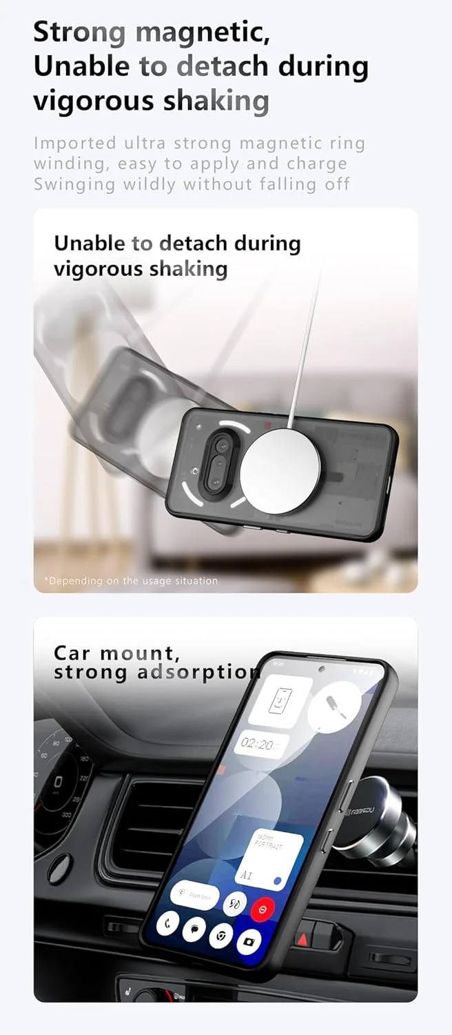 قاب محافظ مغناطیسی BoerHang مناسب برای Nothing Phone 3a، [ضد اثر انگشت و ضد خش]، قاب محافظ نیمه شفاف مات مناسب برای Nothing Phone 3a مشکی