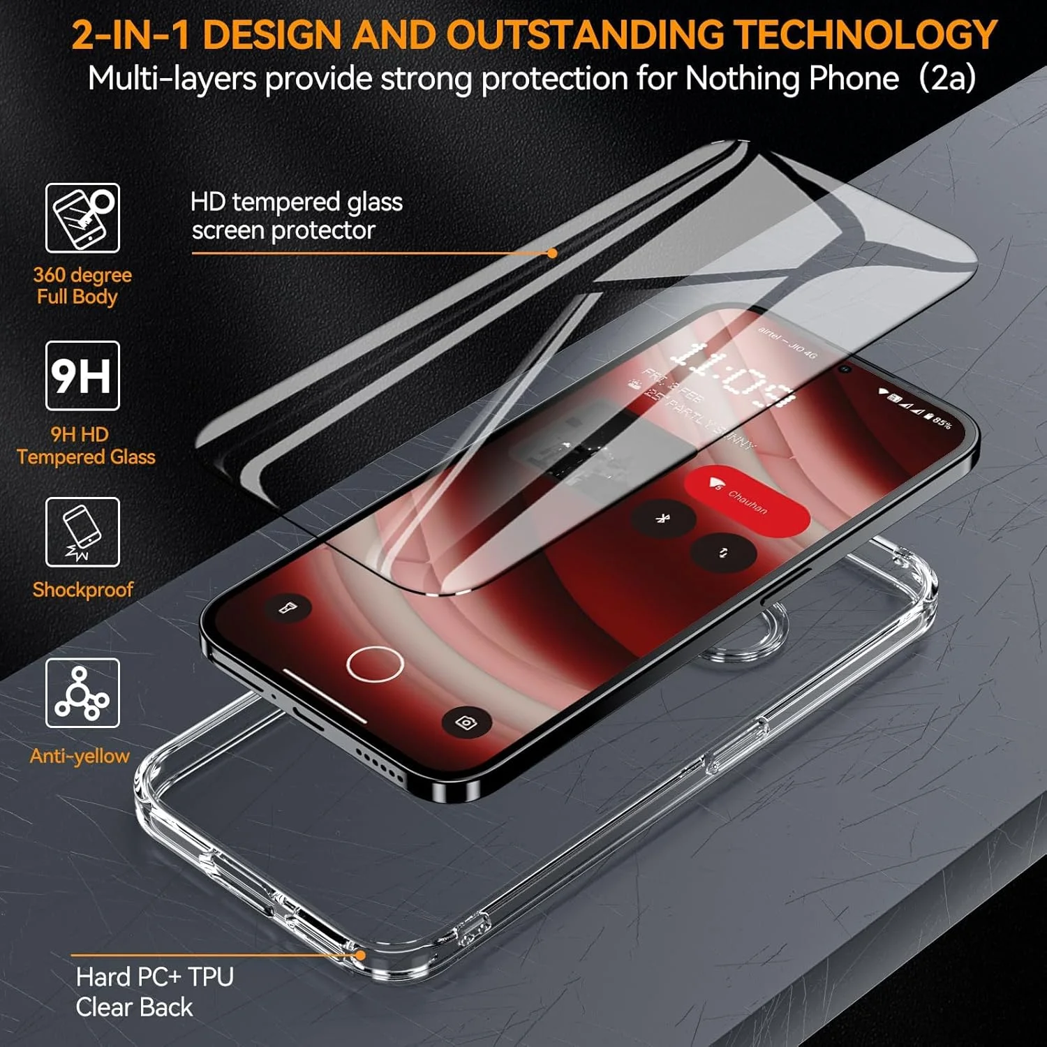 قاب محافظ و محافظ صفحه نمایش برای تلفن ناتینگ فون 2a / 2a Plus، پوشش پشتی محافظ لنز دوربین، کاور محافظ ضد ضربه و شفاف TPU