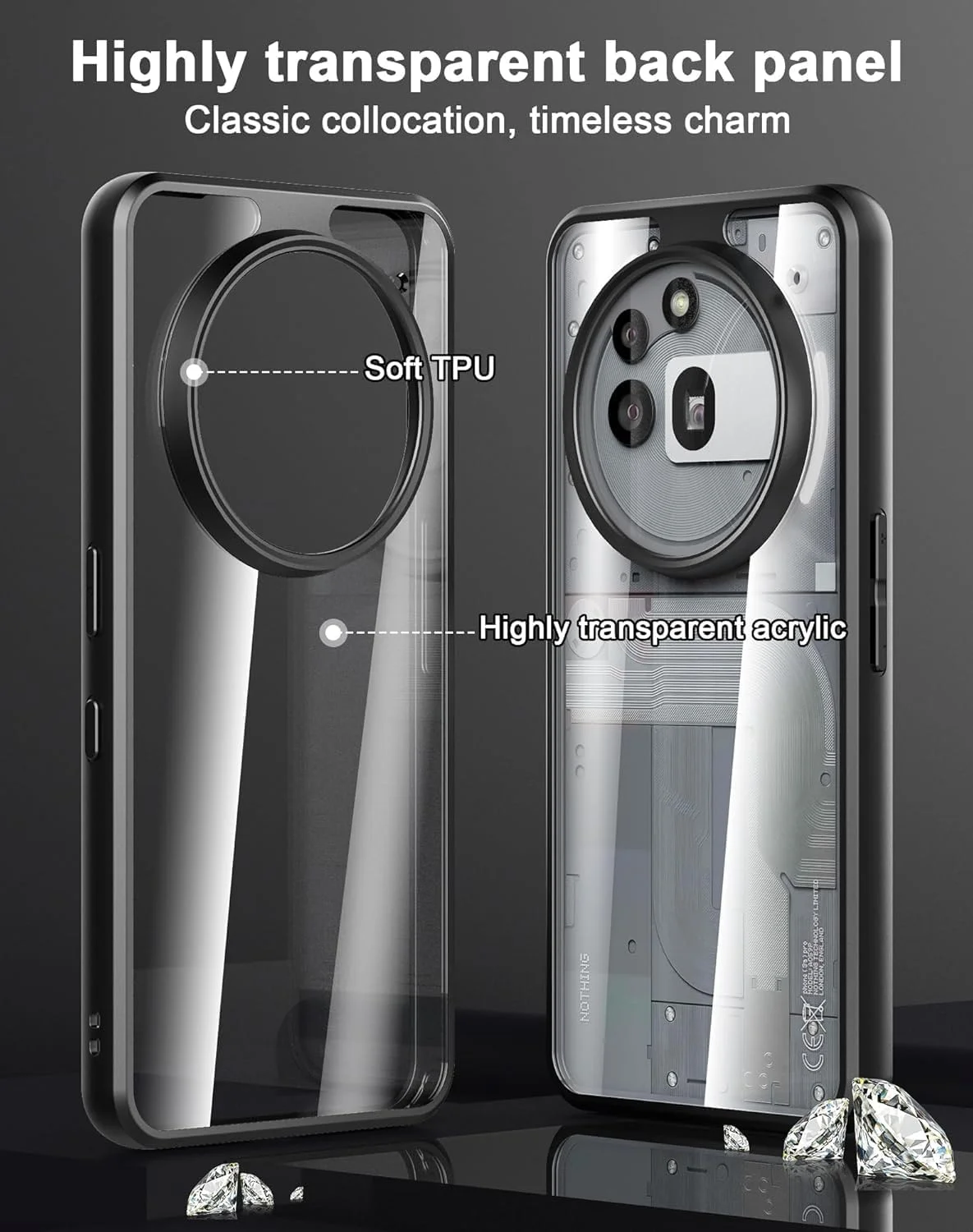 کاور شفاف برای ناتینگ فون (3a Pro)، پشت سخت PC شفاف و بامپر TPU نرم، ضد ضربه، محافظ باریک و نازک برای ناتینگ فون 3a Pro