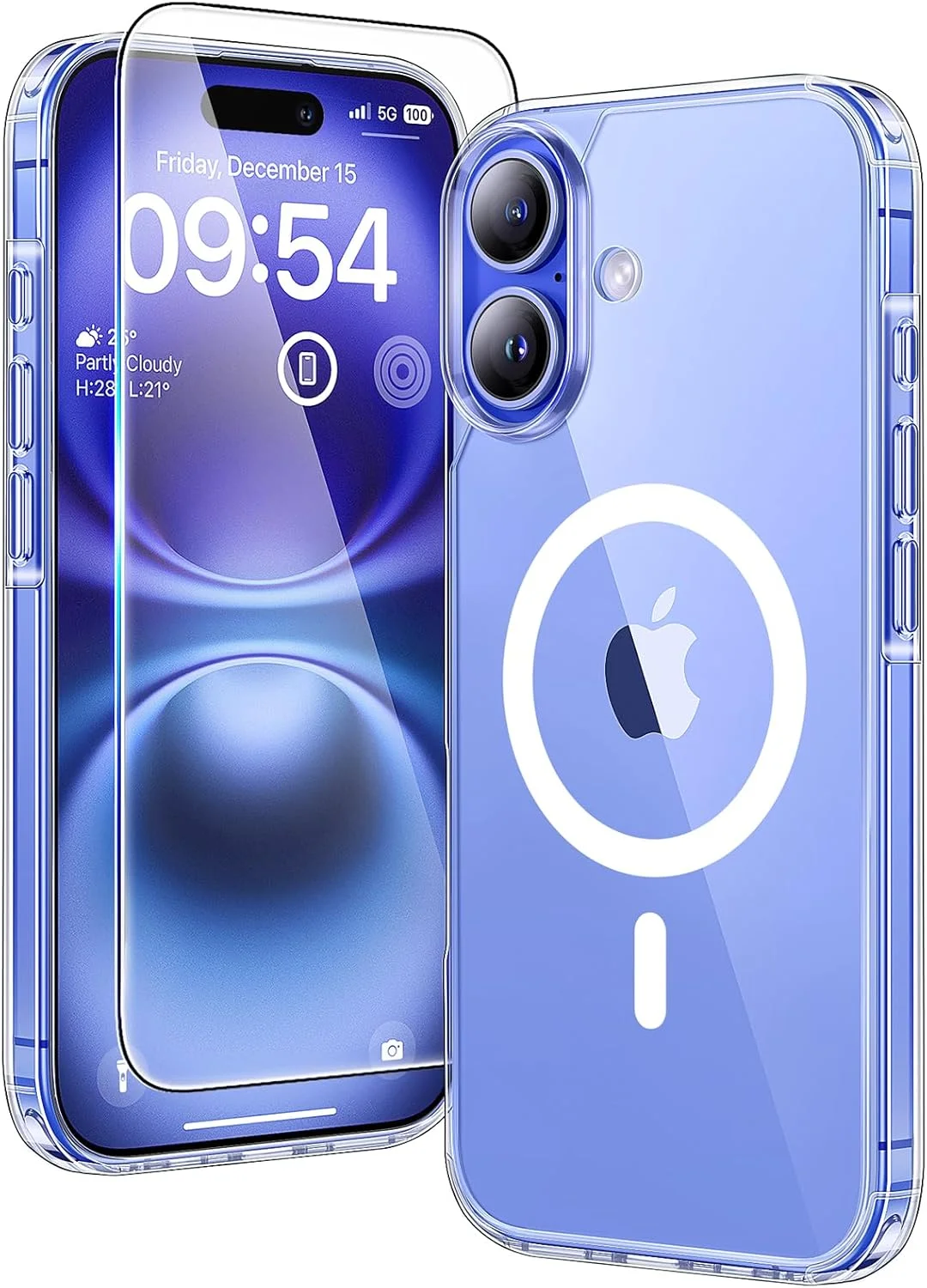 کاور آهنربایی TAURI برای آیفون 16 پلاس 6.7 اینچ به همراه محافظ صفحه نمایش، سازگار با MagSafe، محافظت درجه نظامی، کاور شفاف آهنربایی ضد ضربه - شفاف