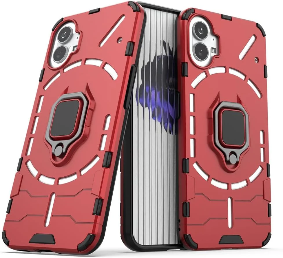 قاب محافظ گوشی ناتینگ فون 1 مدل MaiJin، با حلقه فلزی و استند، دولایه و مقاوم (قرمز)