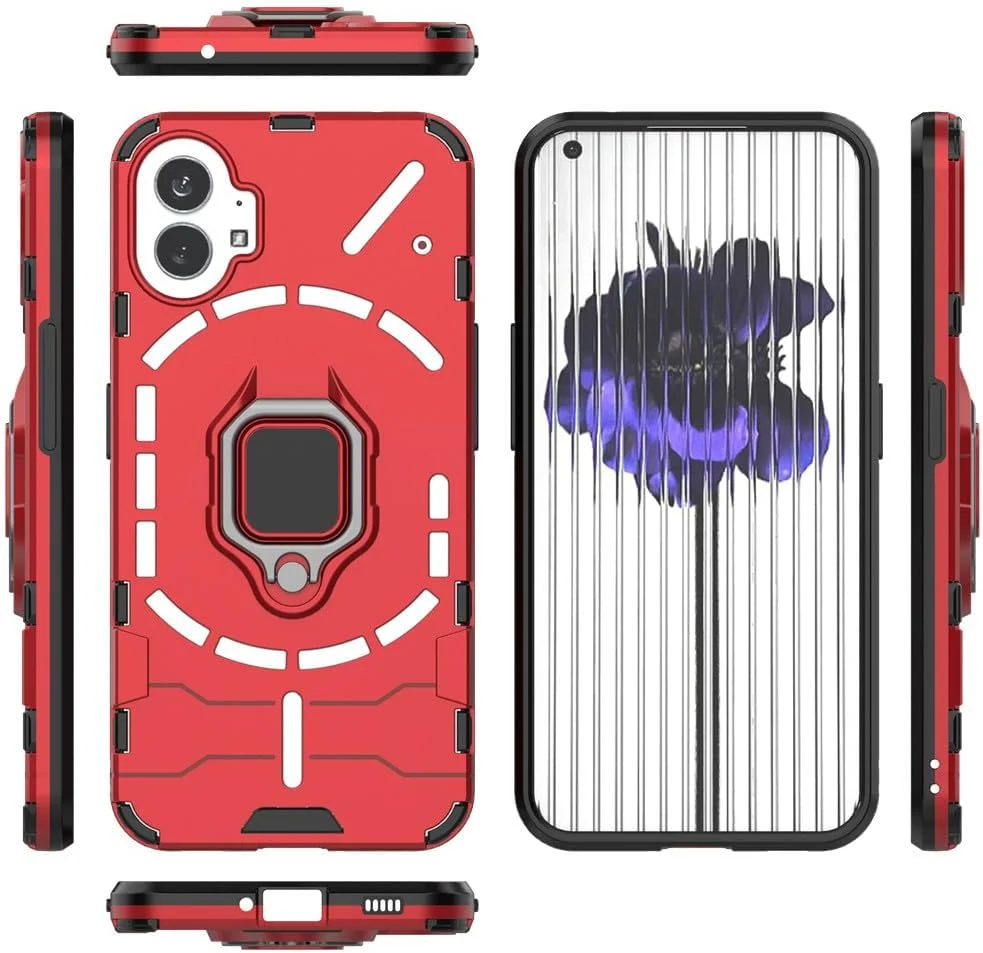 قاب محافظ گوشی ناتینگ فون 1 مدل MaiJin، با حلقه فلزی و استند، دولایه و مقاوم (قرمز)