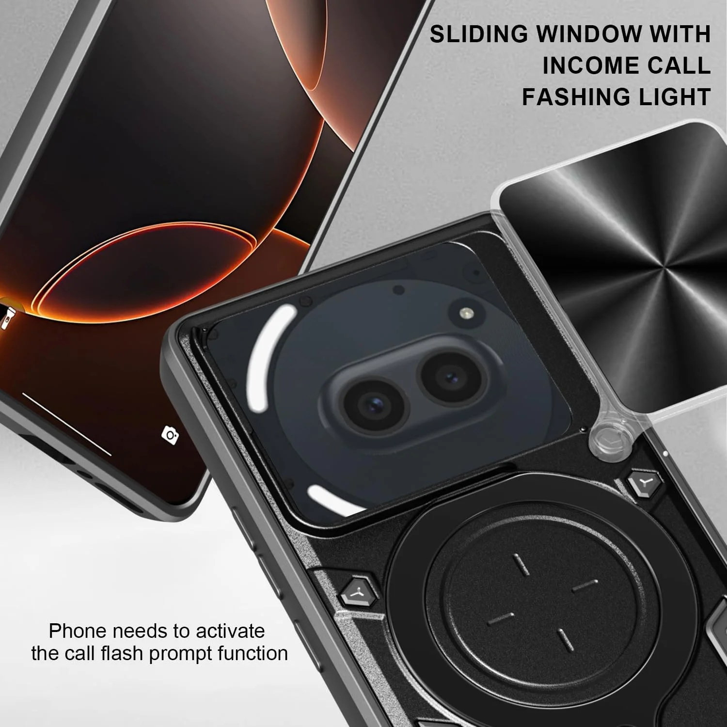 قاب گوشی ناتینگ فون 2A با بند سیلیکونی، محافظ صفحه نمایش Phone2A، محافظت در برابر سقوط نظامی، کاور Phone2A با پایه فلزی و حلقه مغناطیسی (مشکی، 2A+شیشه (2 عدد))