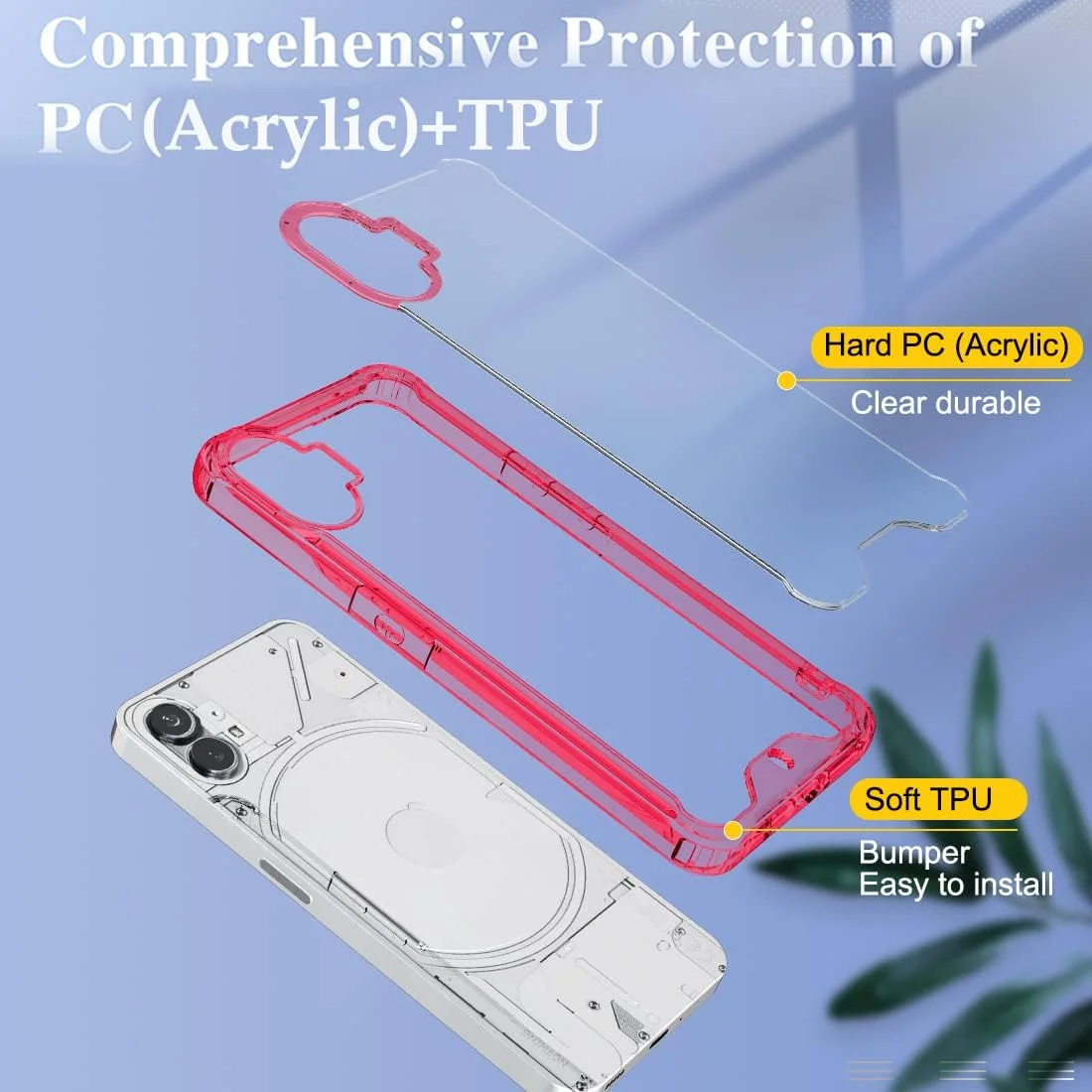 قاب پشتی گوشی ناتینگ فون 1 مدل Ultra Hybrid به همراه محافظ صفحه نمایش - قرمز کریستالی Yk