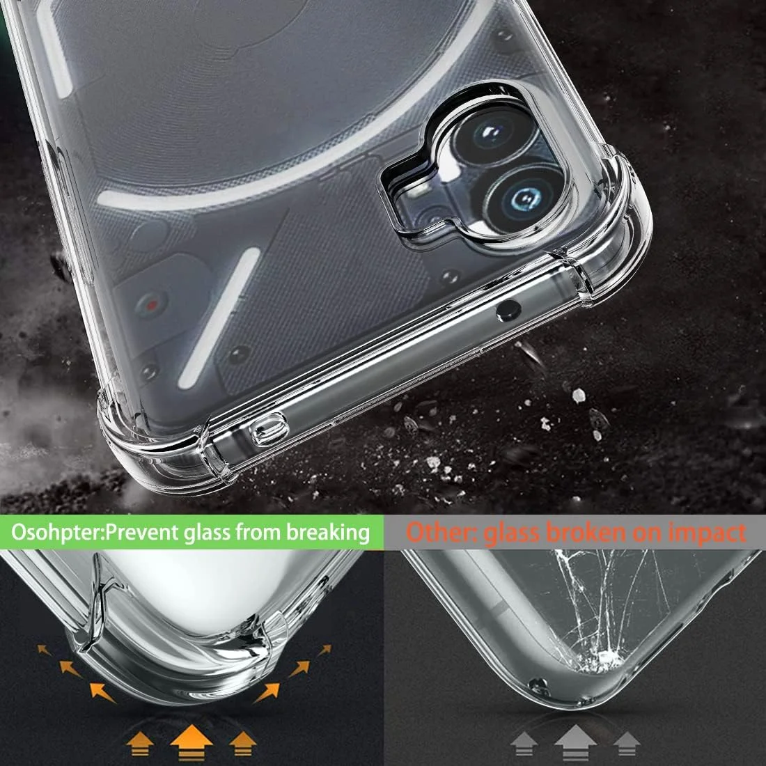 کاور شفاف گوشی ناتینگ فون ۱ به همراه ۲ عدد محافظ صفحه نمایش، گوشه‌های تقویت‌شده، TPU انعطاف‌پذیر و ضد ضربه