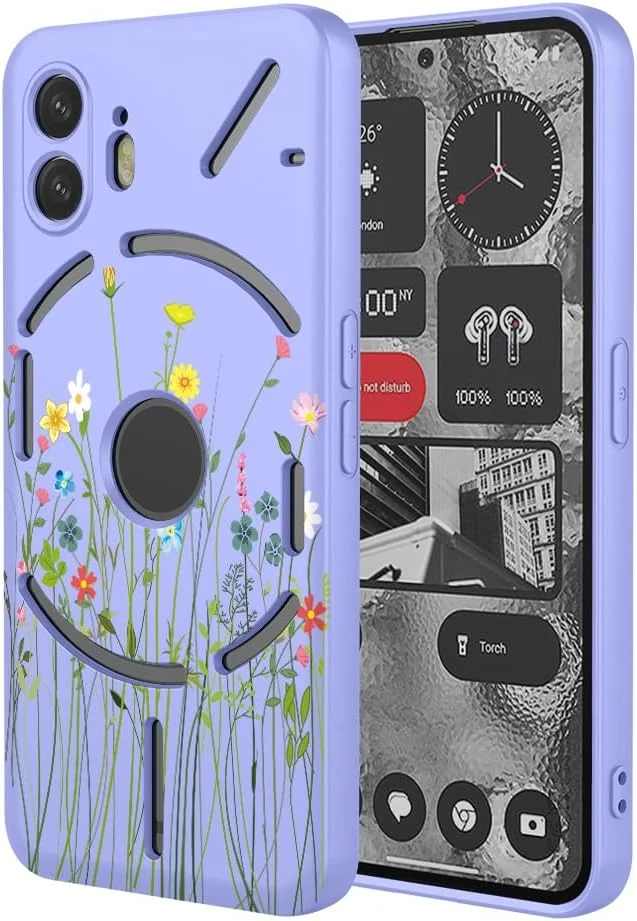 کاور گوشی موبایل HTXWXJC مناسب برای ناتینگ فون 2، کاور محافظ TPU نرم و انعطاف پذیر با طرح گل برای ناتینگ فون 2 - گل بنفش