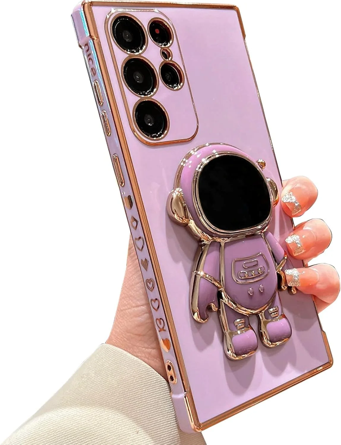 قاب گوشی ELEPIK برای سامسونگ گلکسی S25 Ultra با پایه نگهدارنده زنانه، طراحی فضانورد شیک و لوکس، محافظت کامل از دوربین، TPU نرم، قاب محافظ باریک ضد ضربه، بنفش