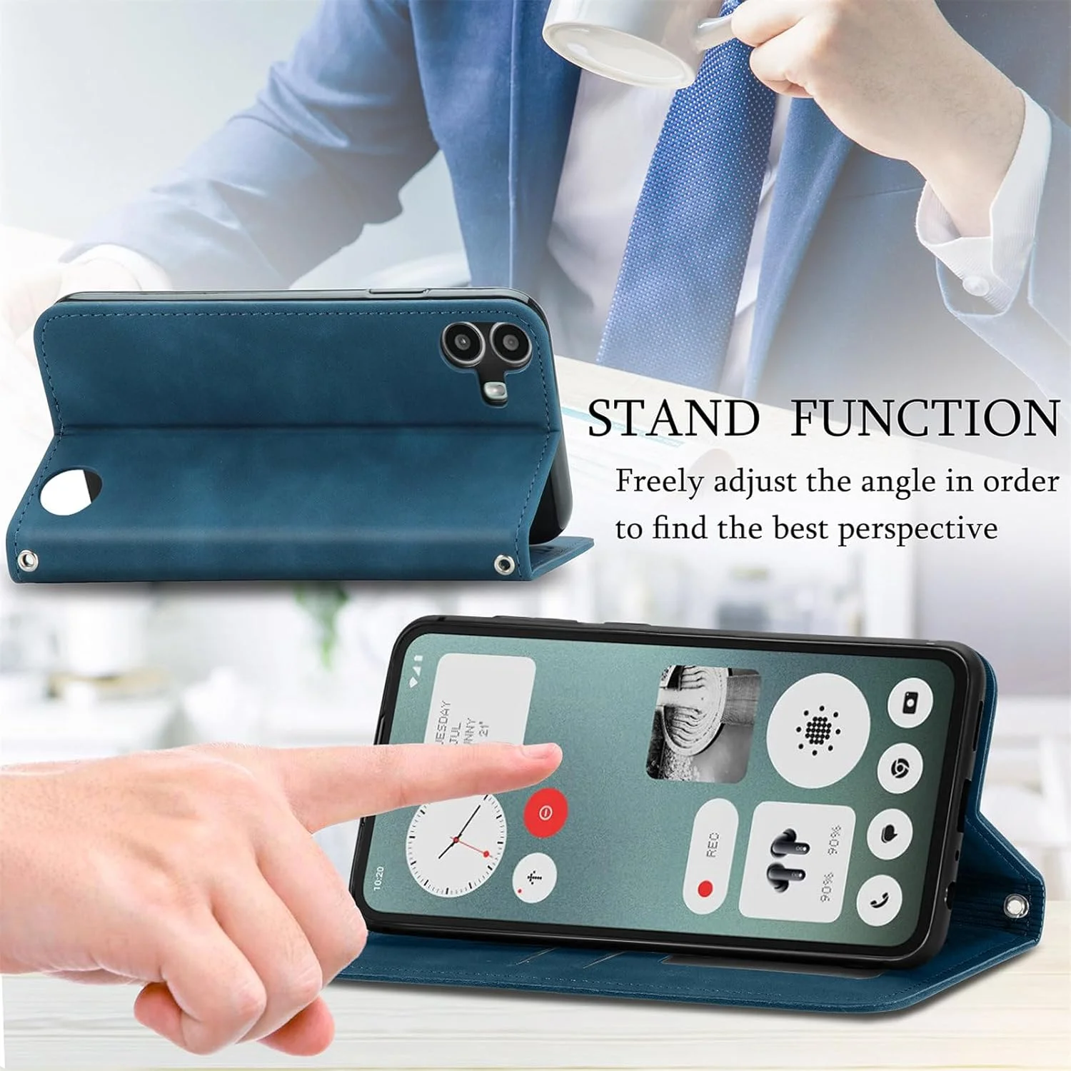 کیف چرمی محافظ گوشی ناتینگ CMF Phone 1، کیف پول تاشو با جای کارت، بست مغناطیسی، ضد ضربه، پایه دار، آبی-سبز