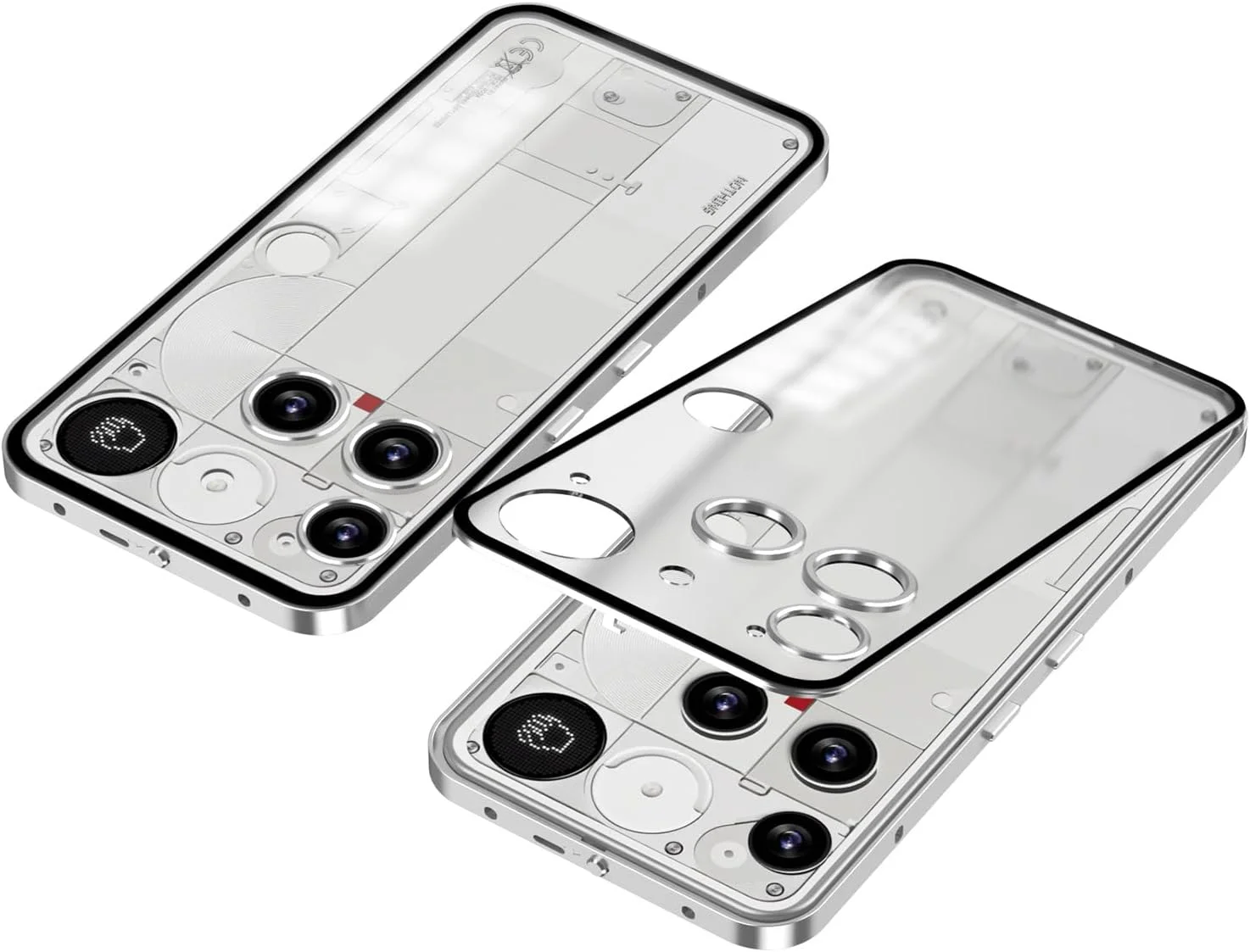 کاور محافظ گوشی ناتینگ فون (3) 5G مدل 2025، فریم فلزی آلیاژ آلومینیوم، پشت مات و نیمه شفاف، ضد ضربه، رنگ نقره ای