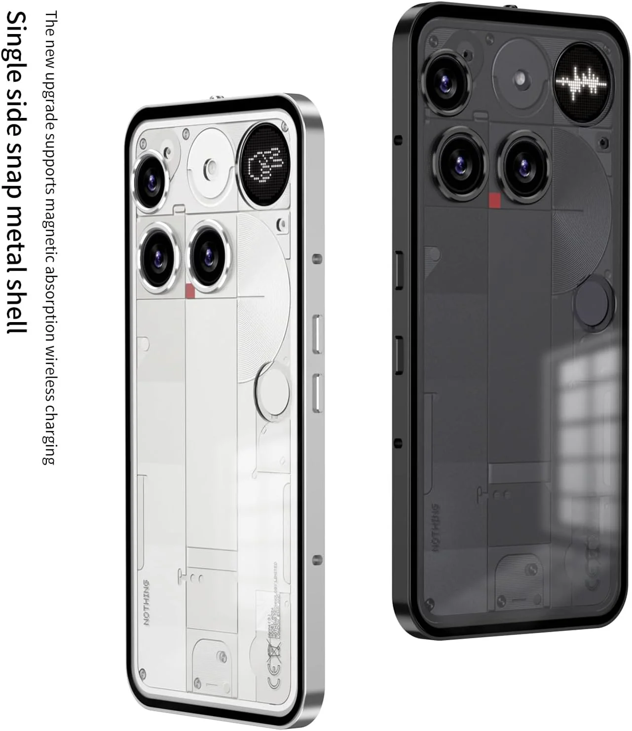 کاور محافظ گوشی ناتینگ فون (3) 5G مدل 2025، فریم فلزی آلیاژ آلومینیوم، پشت مات و نیمه شفاف، ضد ضربه، رنگ نقره ای