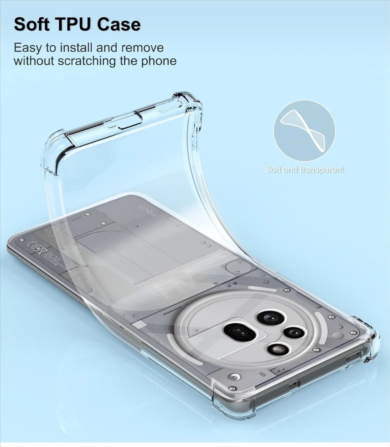 کاور شفاف سازگار با ناتینگ فون (3a) پرو، کاور TPU بسیار نازک، محافظت با بالشتک هوا، کاور ضد ضربه - شفاف