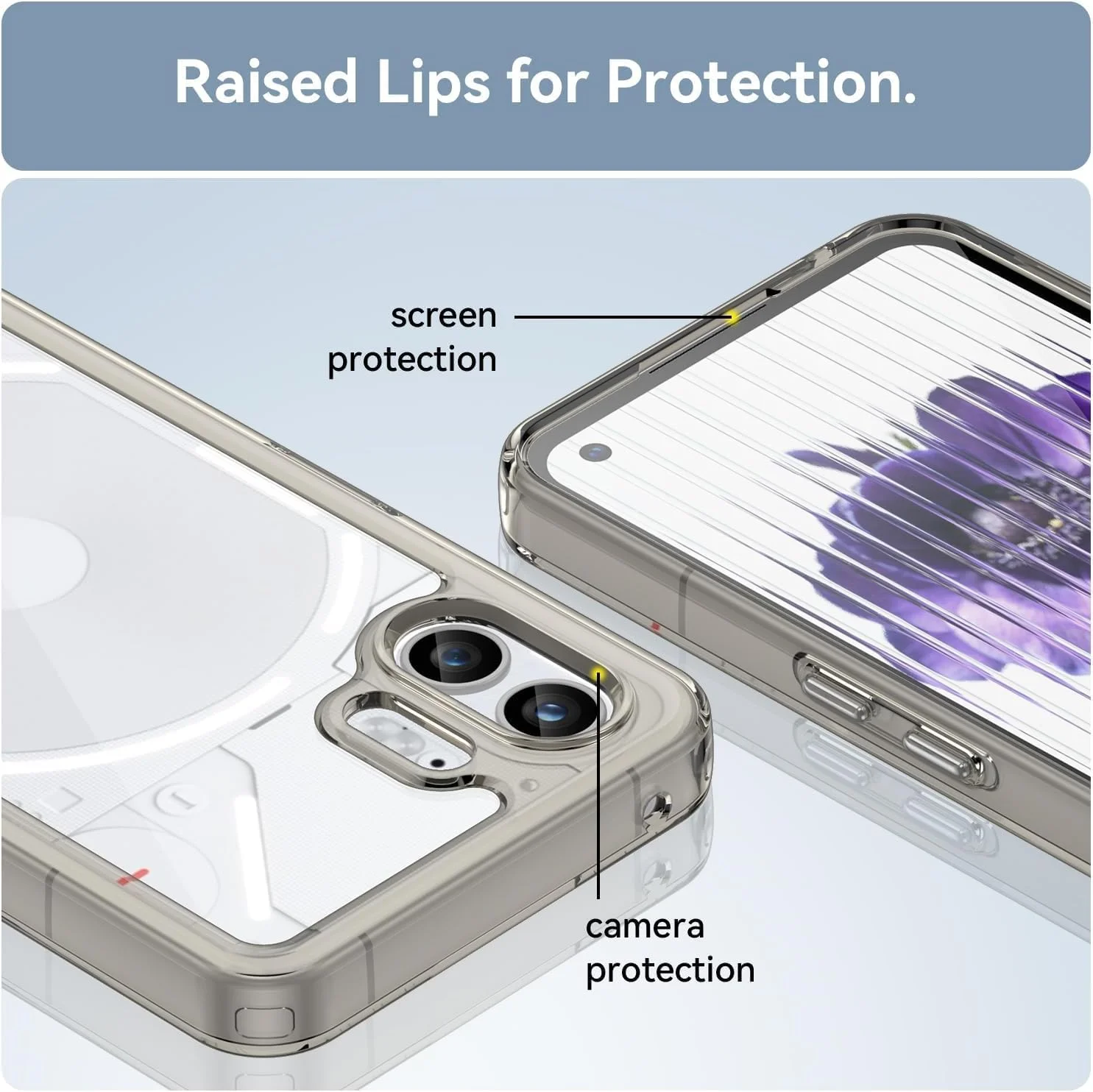 کاور شفاف Zubitech برای Nothing Phone 2، با فریم سیلیکونی TPU نرم و پشت آکریلیک سخت و شفاف [ضد زردی] کاور ضد ضربه برای Nothing Phone 2 (خاکستری)