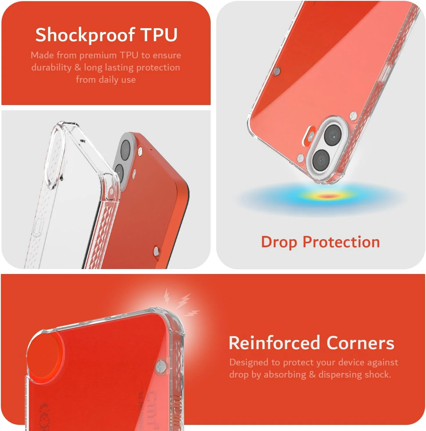 کاور محافظ گوشی ناتینگ CMF Phone 1 مدل TUDIA SKN، [گوشه‌های تقویت‌شده] ضد ضربه، باریک، سبک وزن، با قابلیت چسبندگی، شفاف، TPU با کیفیت، مقاوم در برابر زرد شدن - شفاف