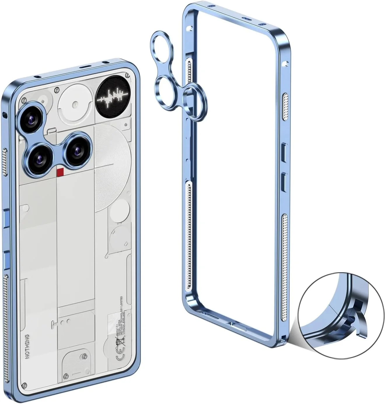 قاب محافظ گوشی ناتینگ فون (3) مدل Gruattreay، فریم فلزی آلیاژ آلومینیوم با درپوش لنز دوربین، ضد ضربه و مقاوم در برابر سقوط، پوشش دفع حرارت برای ناتینگ فون 3 (آبی)