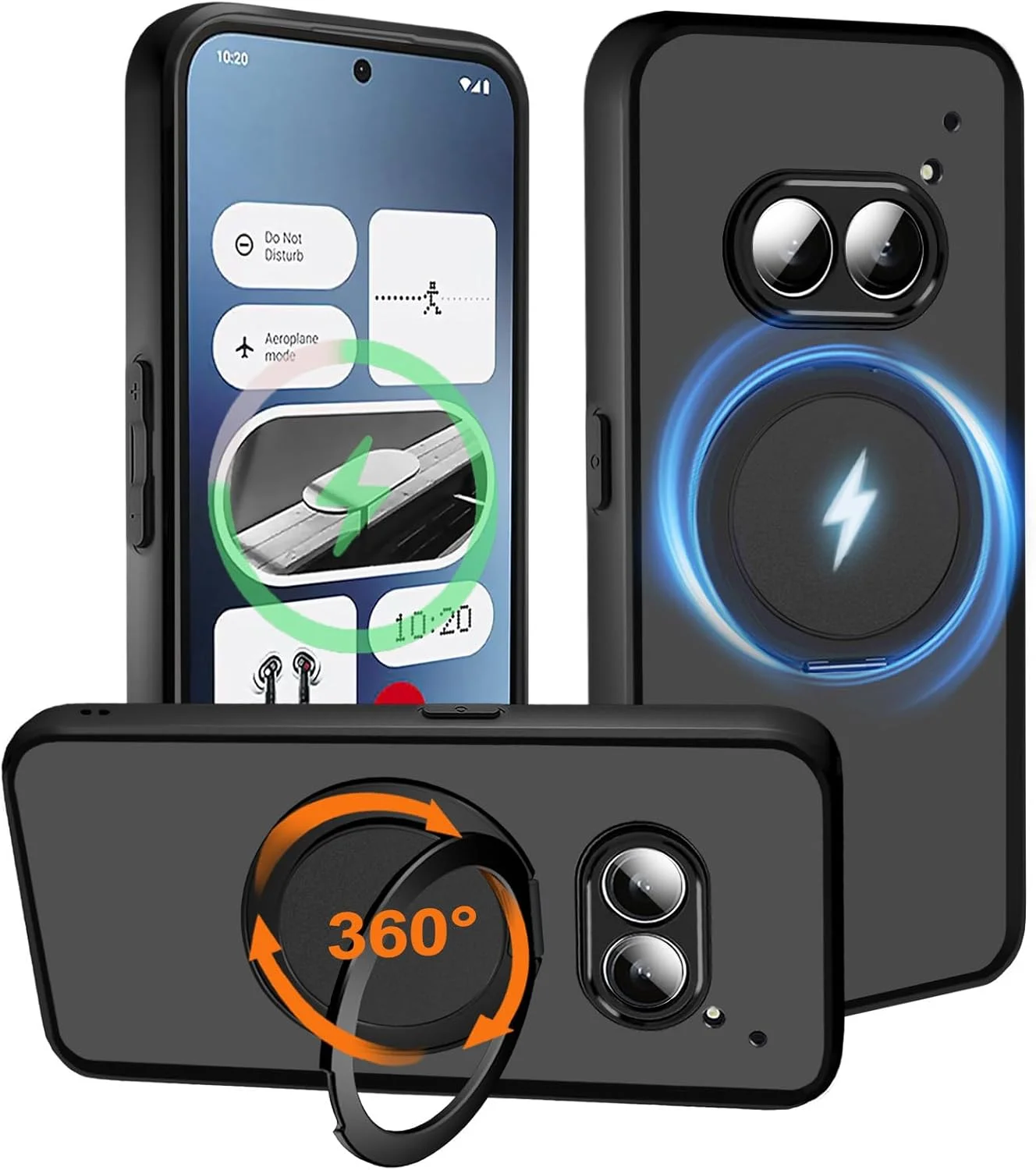 قاب استند مغناطیسی HikerClub برای Nothing Phone 2A (2024)، قاب گوشی با استند مغناطیسی چرخان 360 درجه و ضد اثر انگشت، مشکی