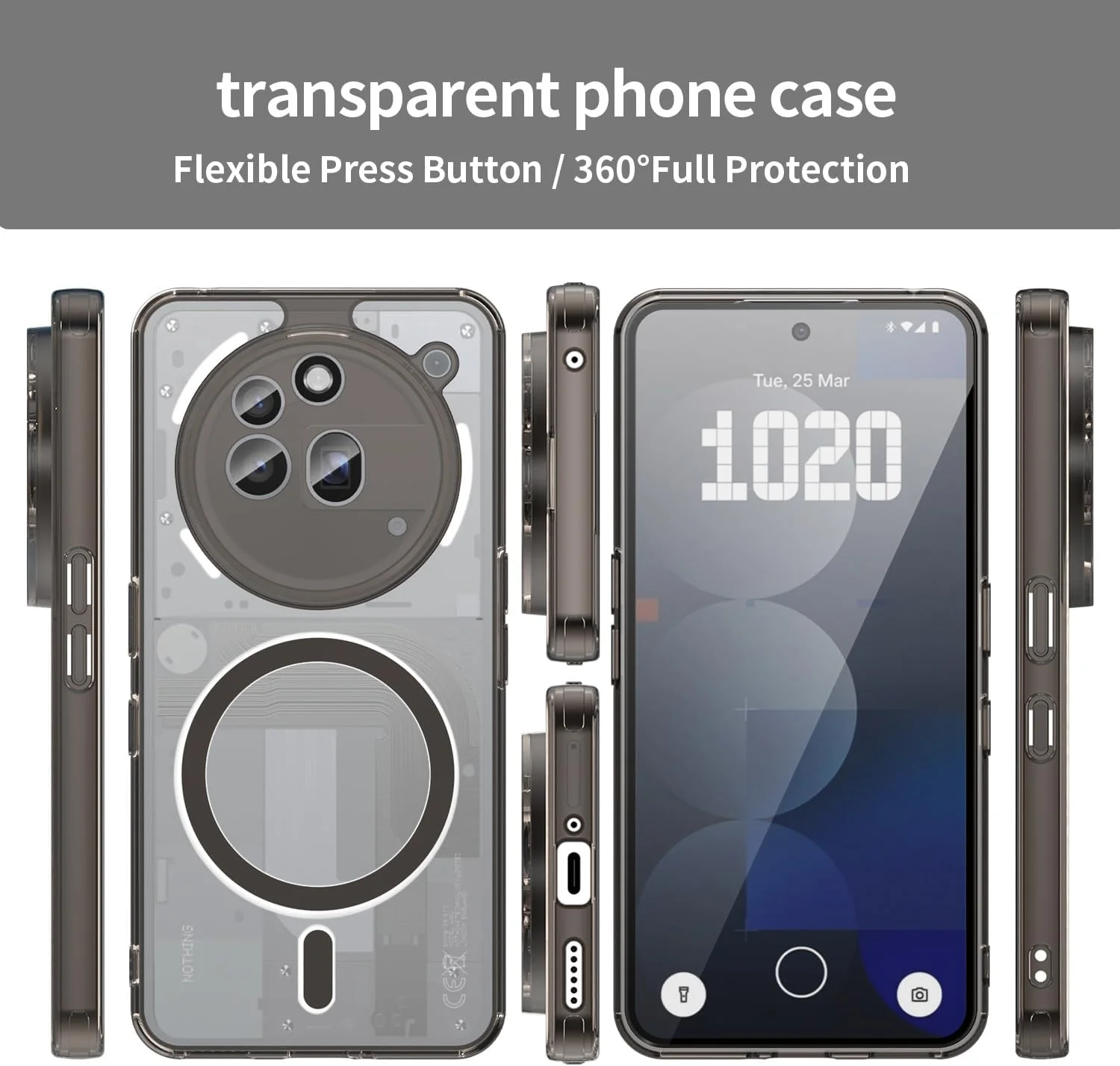 کاور محافظ گوشی ناتینگ فون (3a) پرو SEAHAI با آهنربای MagSafe، فوق العاده نازک، PC سخت شفاف، بامپر TPU سیلیکونی نرم، ضد ضربه و ضد خش، مشکی