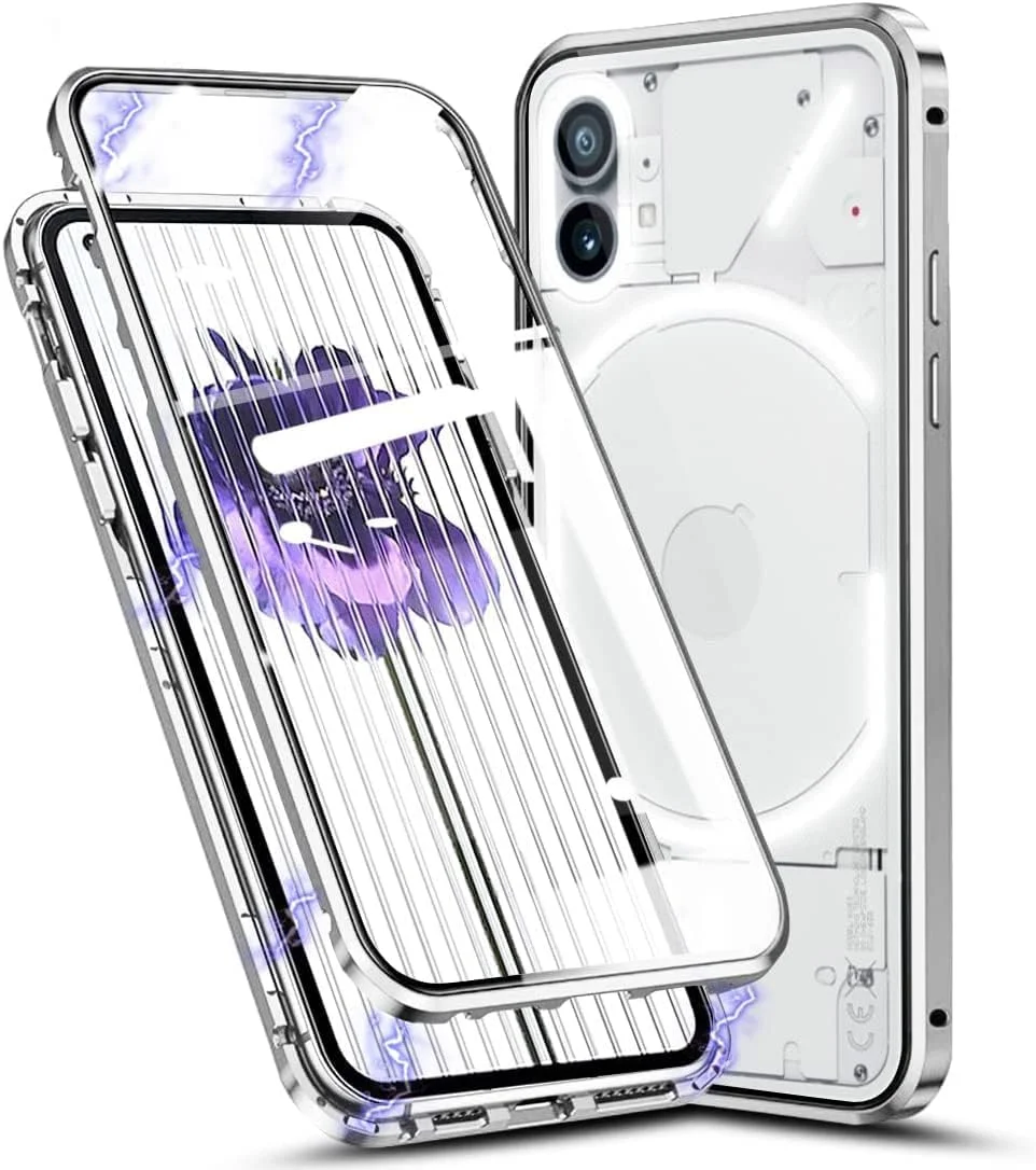 قاب محافظ گوشی ناتینگ فون (1) با فناوری جذب مغناطیسی، محافظت 360 درجه، ضد ضربه، فریم آلومینیومی، شیشه حرارت دیده، آهنربای قوی، کاور فلزی تاشو