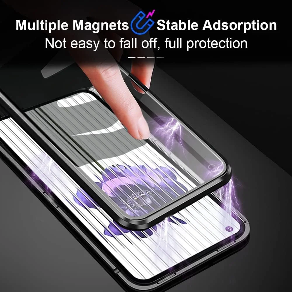قاب محافظ گوشی ناتینگ فون (1) با فناوری جذب مغناطیسی، محافظت 360 درجه، ضد ضربه، فریم آلومینیومی، شیشه حرارت دیده، آهنربای قوی، کاور فلزی تاشو