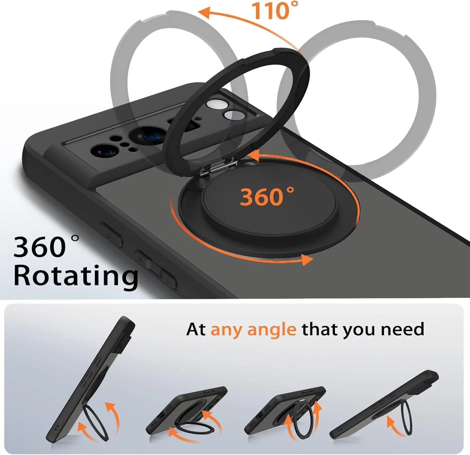 قاب استند مغناطیسی HikerClub برای Nothing Phone 2A (2024)، قاب گوشی با استند مغناطیسی چرخان 360 درجه و ضد اثر انگشت، مشکی