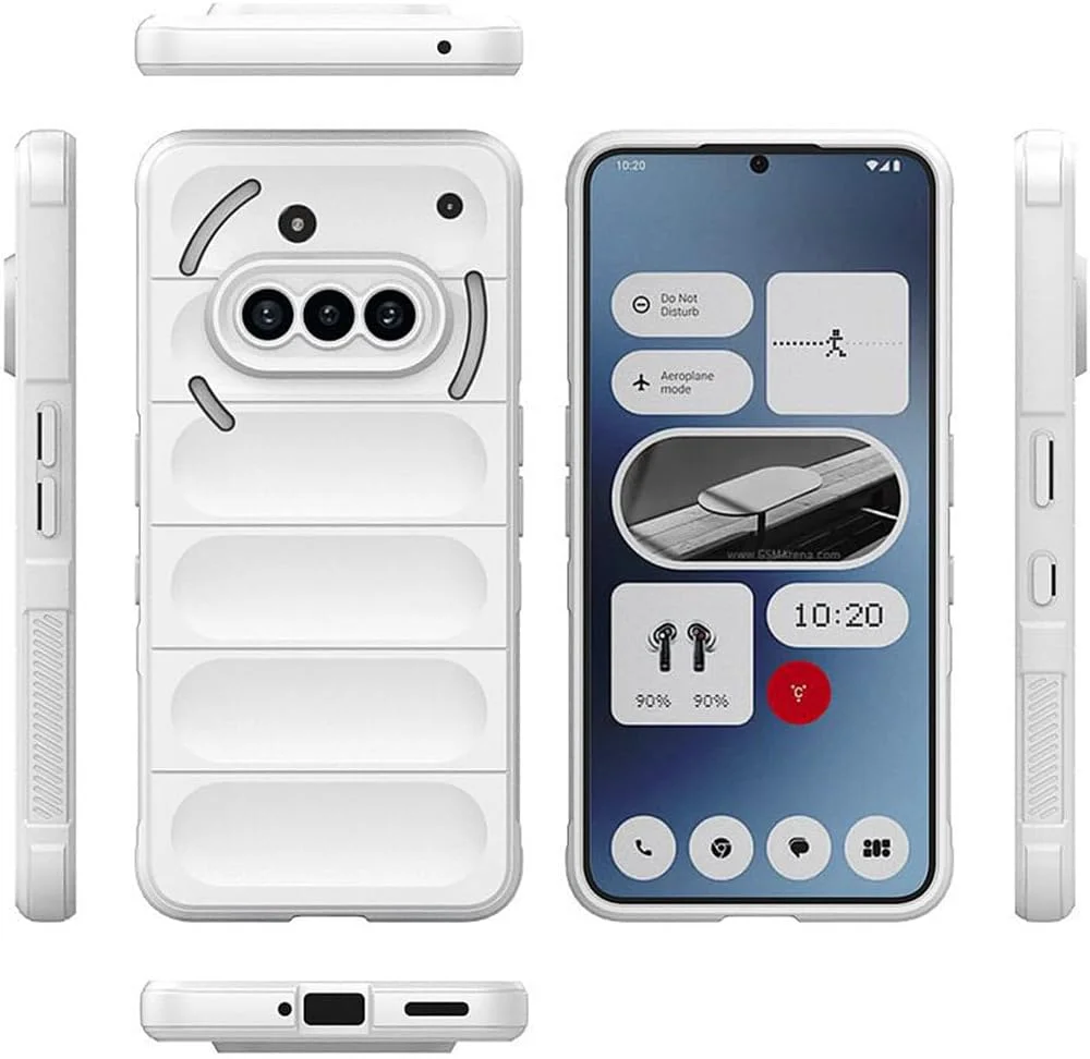 قاب گوشی ناتینگ فون 3a، با محافظ لنز دوربین برجسته، بافت موجی، پوشش سیلیکونی ممتاز ناتینگ فون 3a، قاب محافظ ضد ضربه پیشرفته تجاری، لمس ابریشمی راحت، سفید